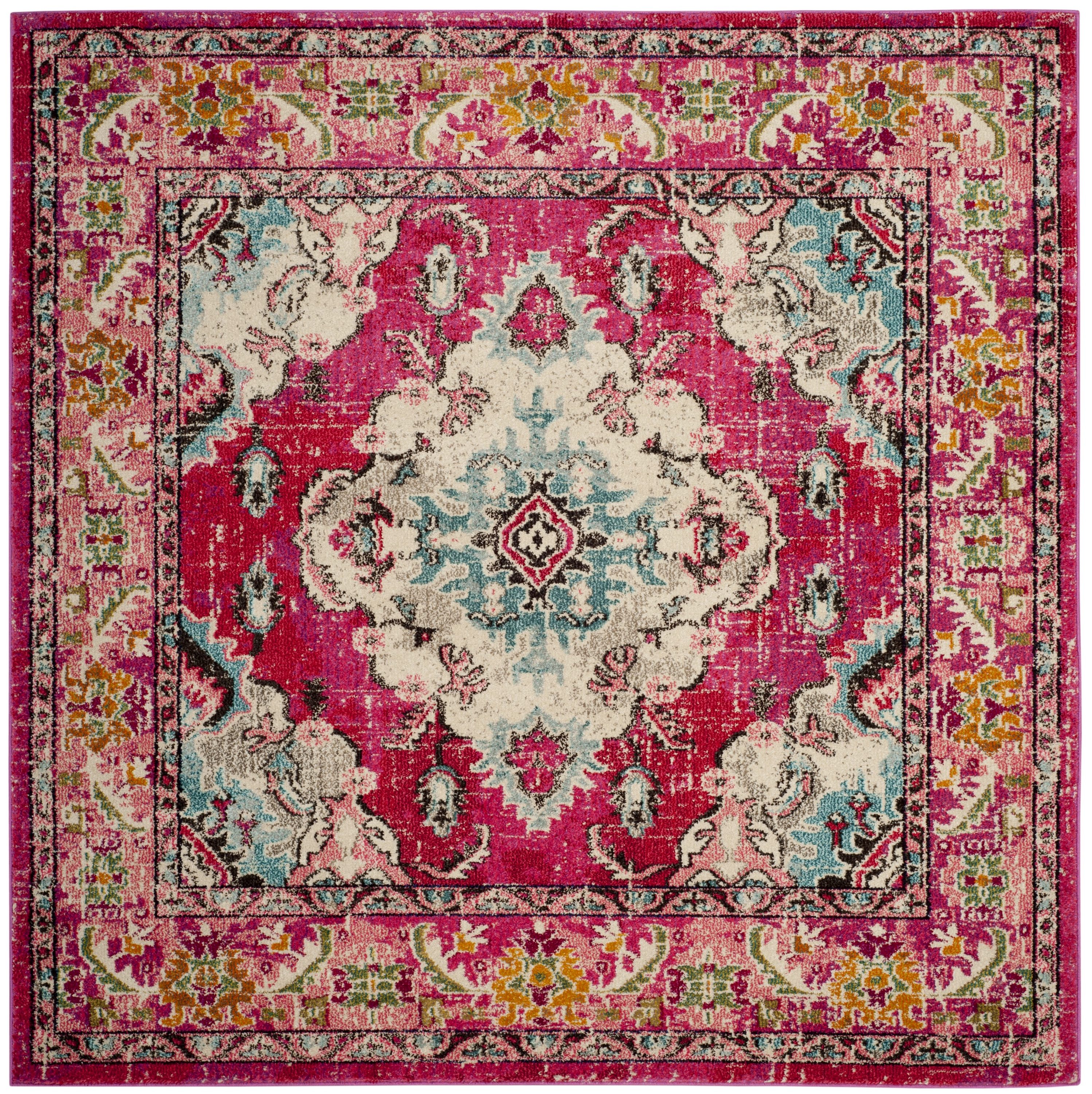 Safavieh MNC243D-7SQ Monaco Mahal 7 x 7 (ft) Loomed Polypropylene Pink/Multi Square Indoor Distressed/Overdyed Oriental Area rug