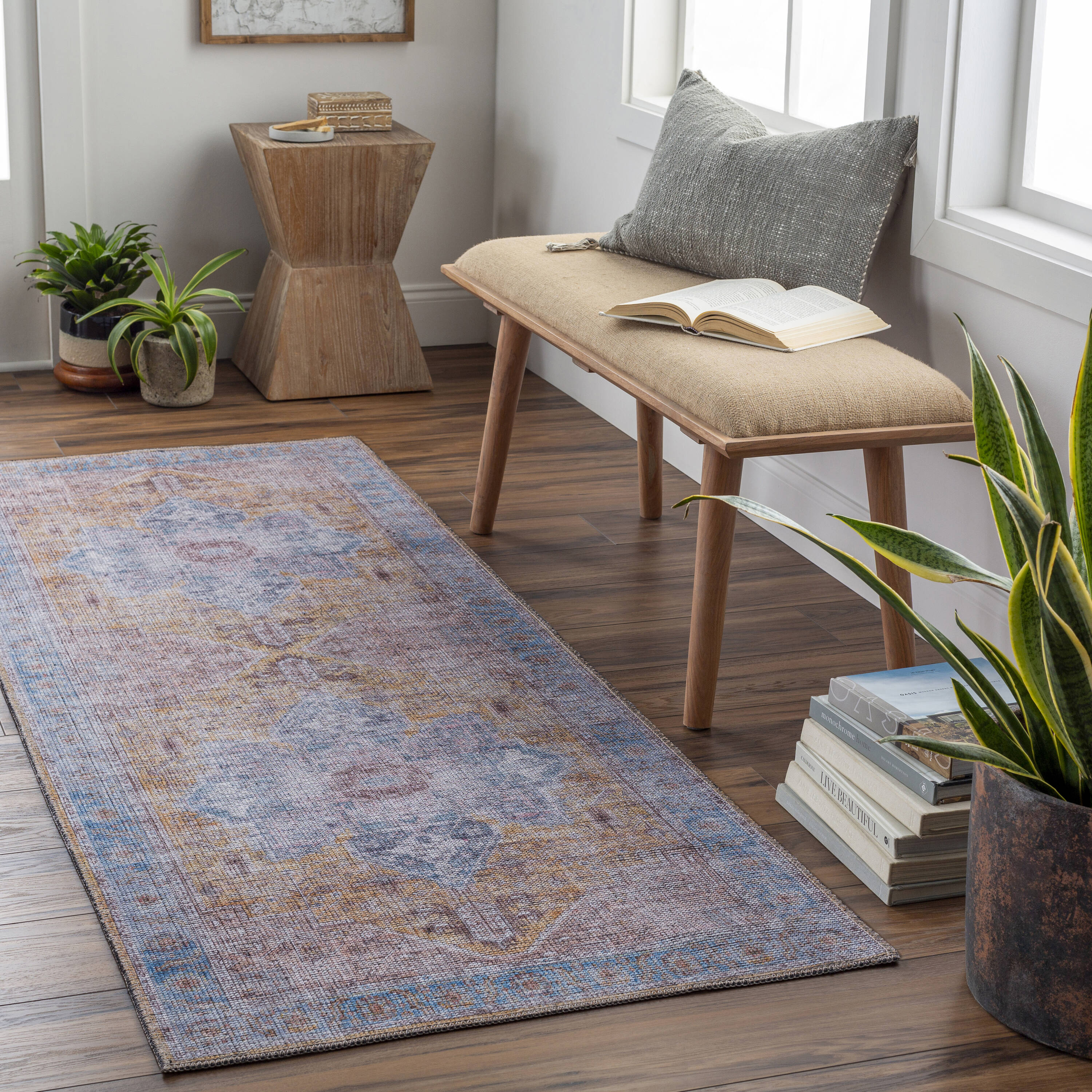Livabliss ANL2302-2712 Atlanta 3 x 12 (ft) Loomed Cotton/Polyester Camel, Teal, Mauve, Blue, Sky Blue, Plum Rectangular Indoor Medallion Rustic Runner rug