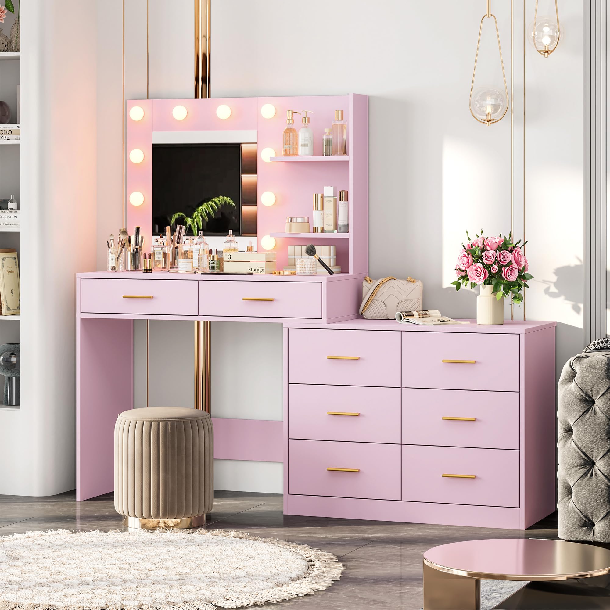 FUFU&GAGA 90.6-in Black Makeup Vanity KF020471-01+02 at Lowes.com