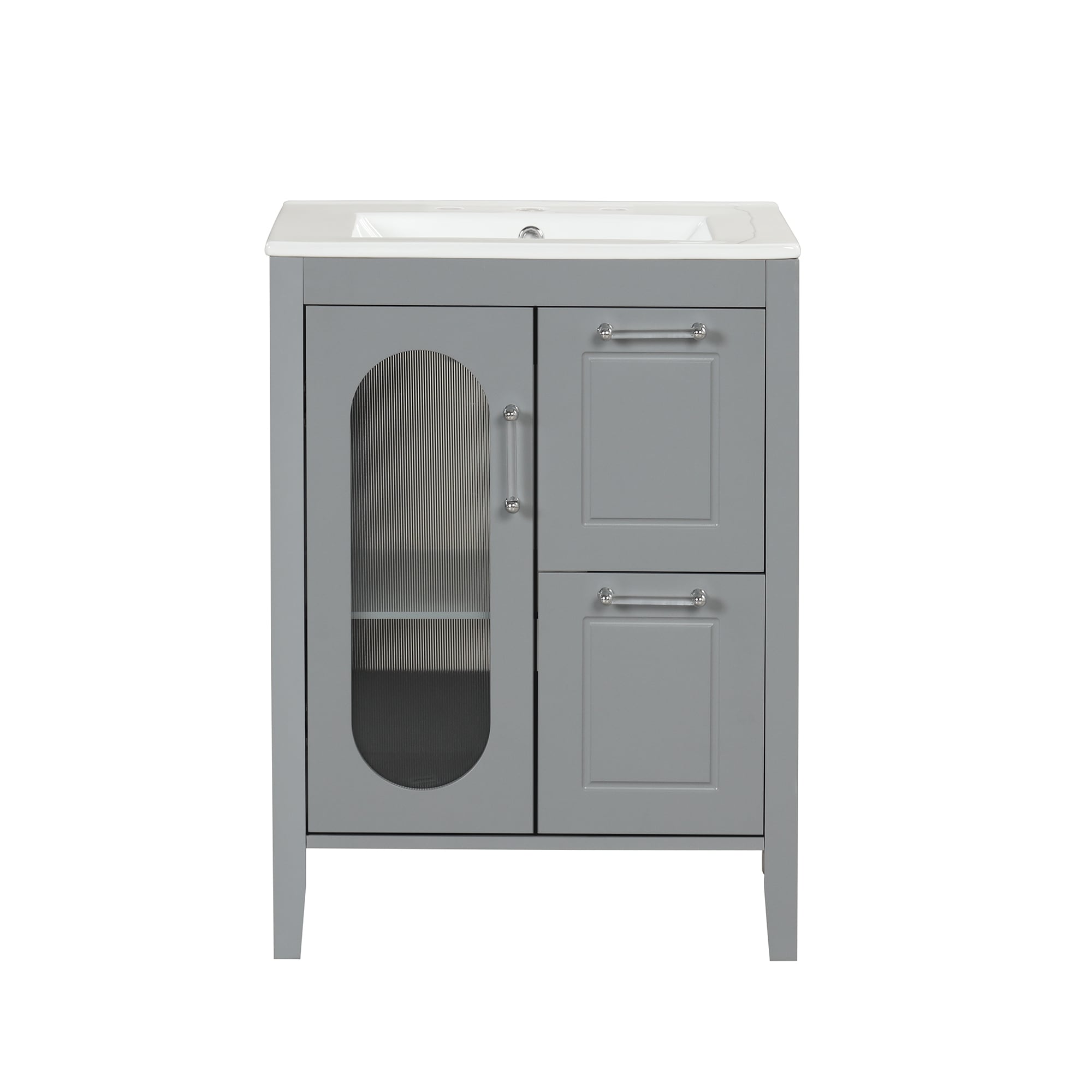Siavonce ZX-105323 24-in Gray Single Sink Bathroom Vanity with White Ceramic Top