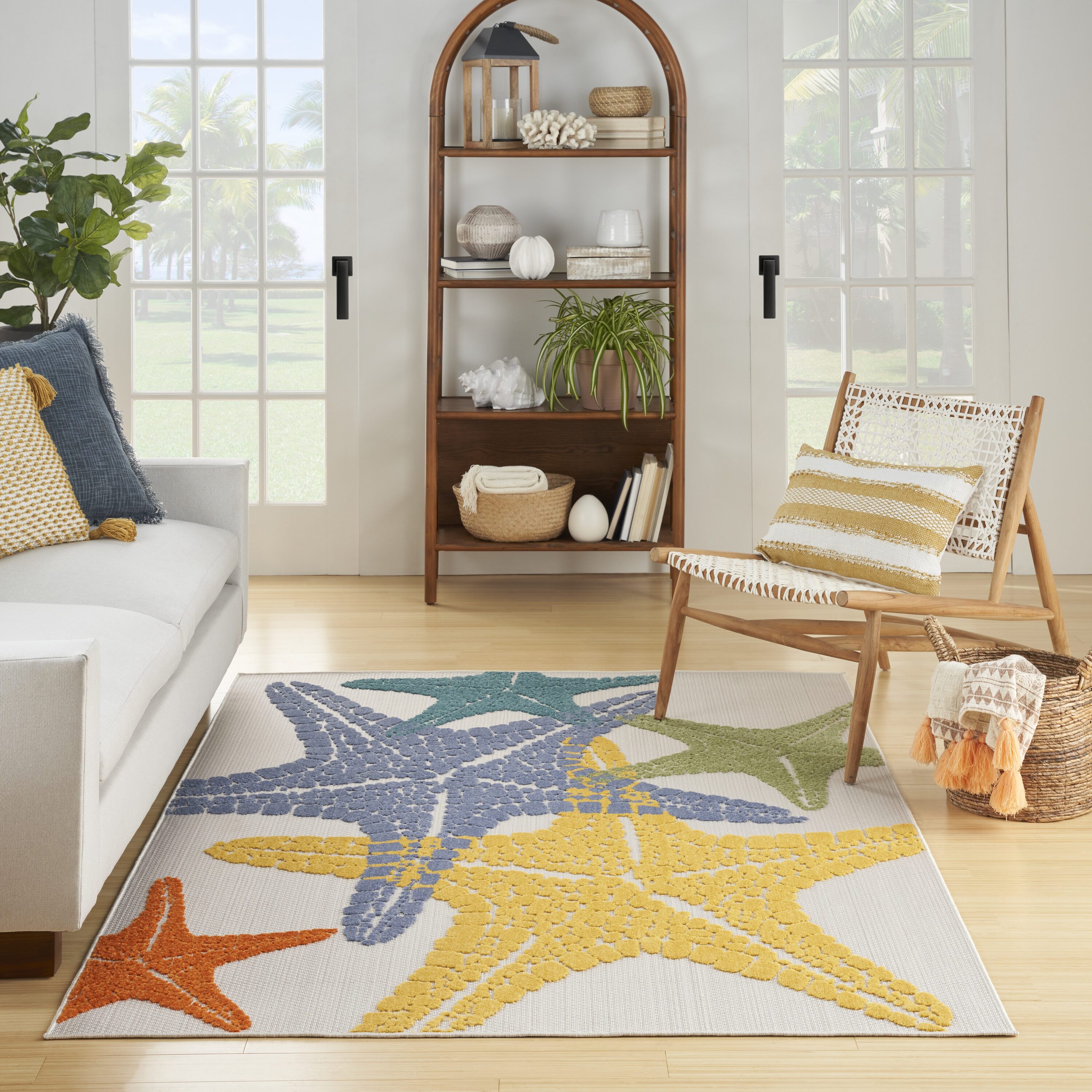 Nourison 099446136237 Aloha 4 x 6 (ft) Loomed Polypropylene Multicolor Rectangular Indoor/Outdoor Animal print Coastal Area rug