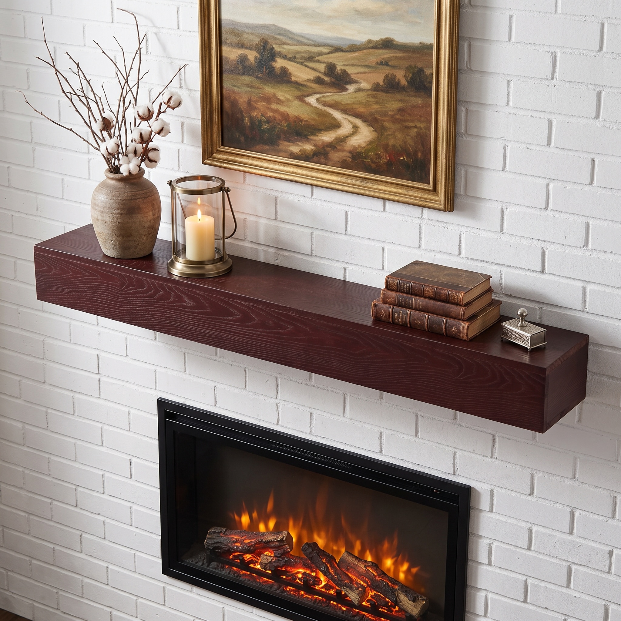 KWPZQEB 60-in W x 6-in H x 9-in D Rustic Pine Wood Fireplace Mantel ...