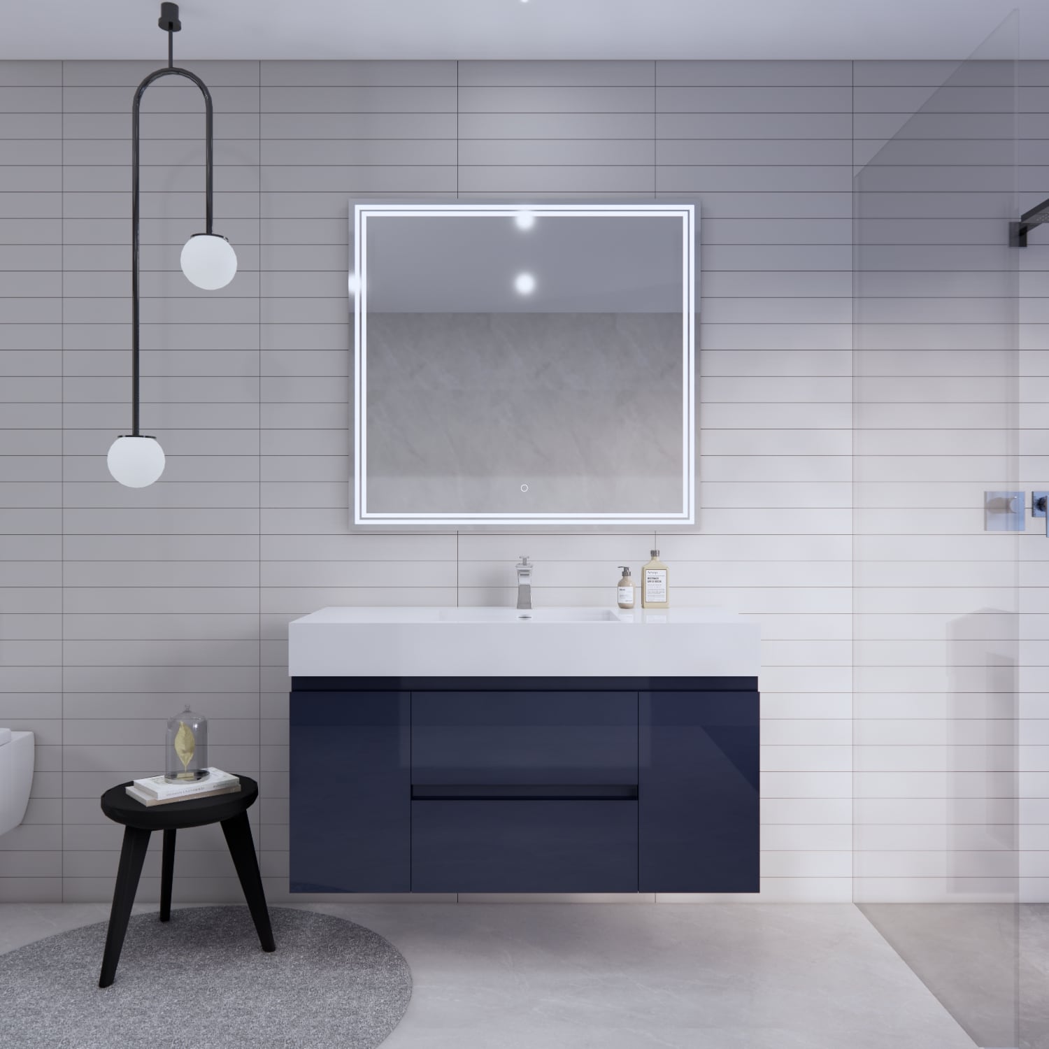 BV Better Vanity BTB-48S-NB Monterey 48-in High Gloss Blue Single Sink Floating Bathroom Vanity with White Acrylic Top