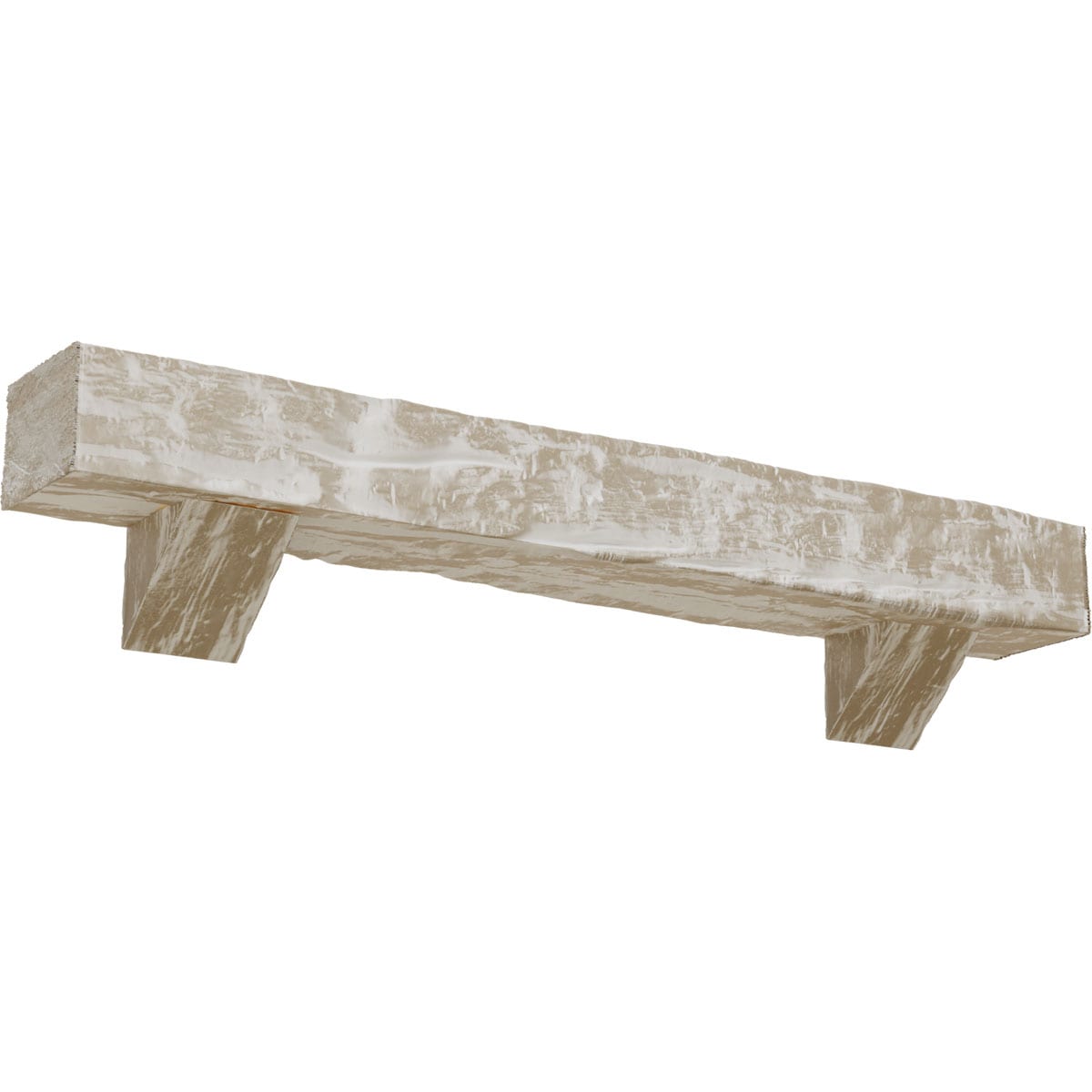 Ekena Millwork MANURW04X06X48BKWH 48-in W x 4-in H x 6-in D White Washed Hollow Urethane Rustic Fireplace Mantel