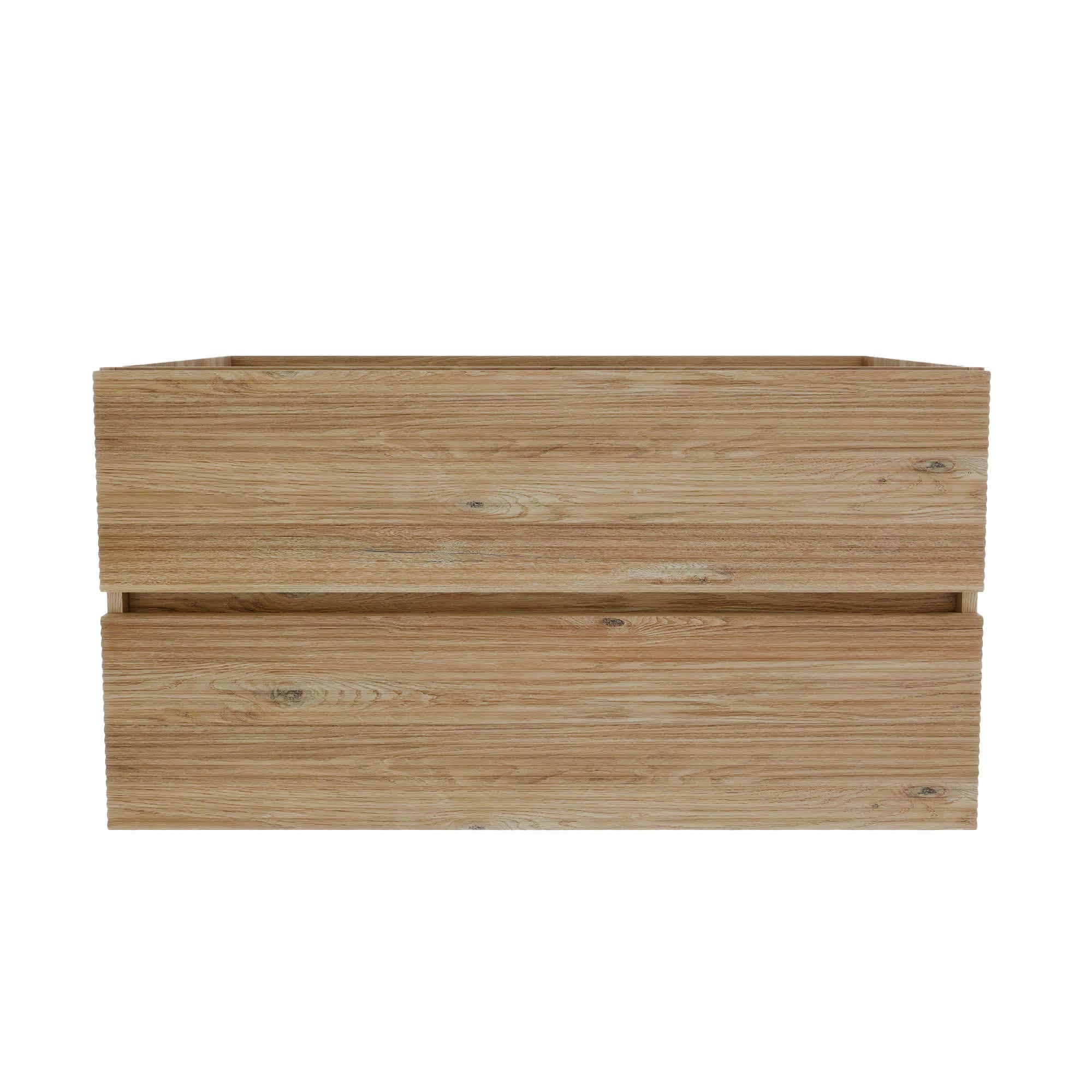 Roomfitters  36-Inch Floating Rough Oak Bathroom Vanity with Black Soft-Close Double Drawers