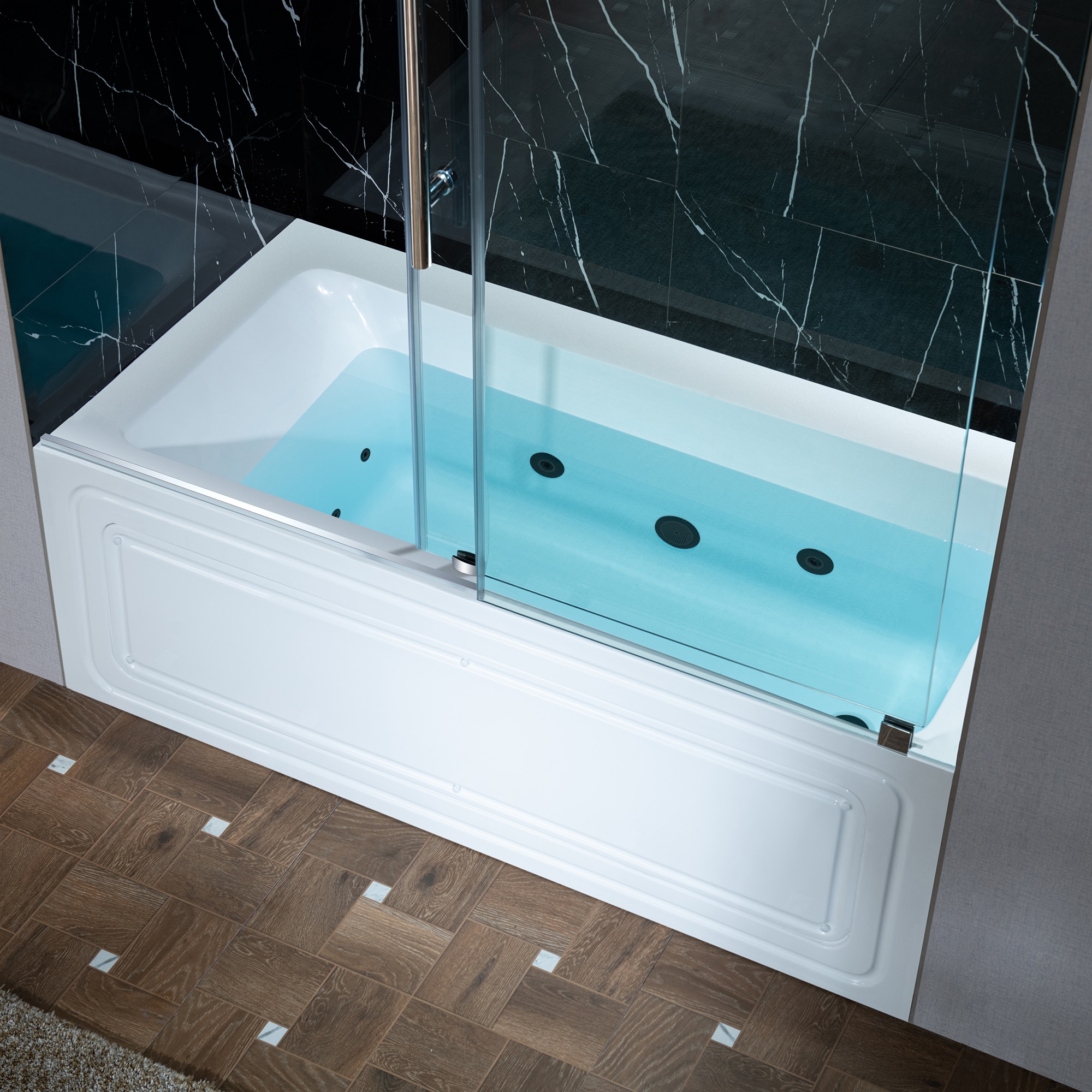 Woodbridge LB368 Dover 30-in x 60-in White with Matte Black Trim Acrylic Rectangular Alcove Whirlpool tub with Drain ( Right Drain )