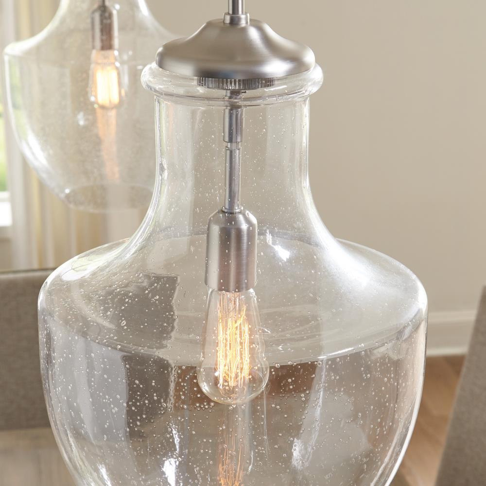 Satin Nickel Clear Seeded Glass Mini Pendant Light