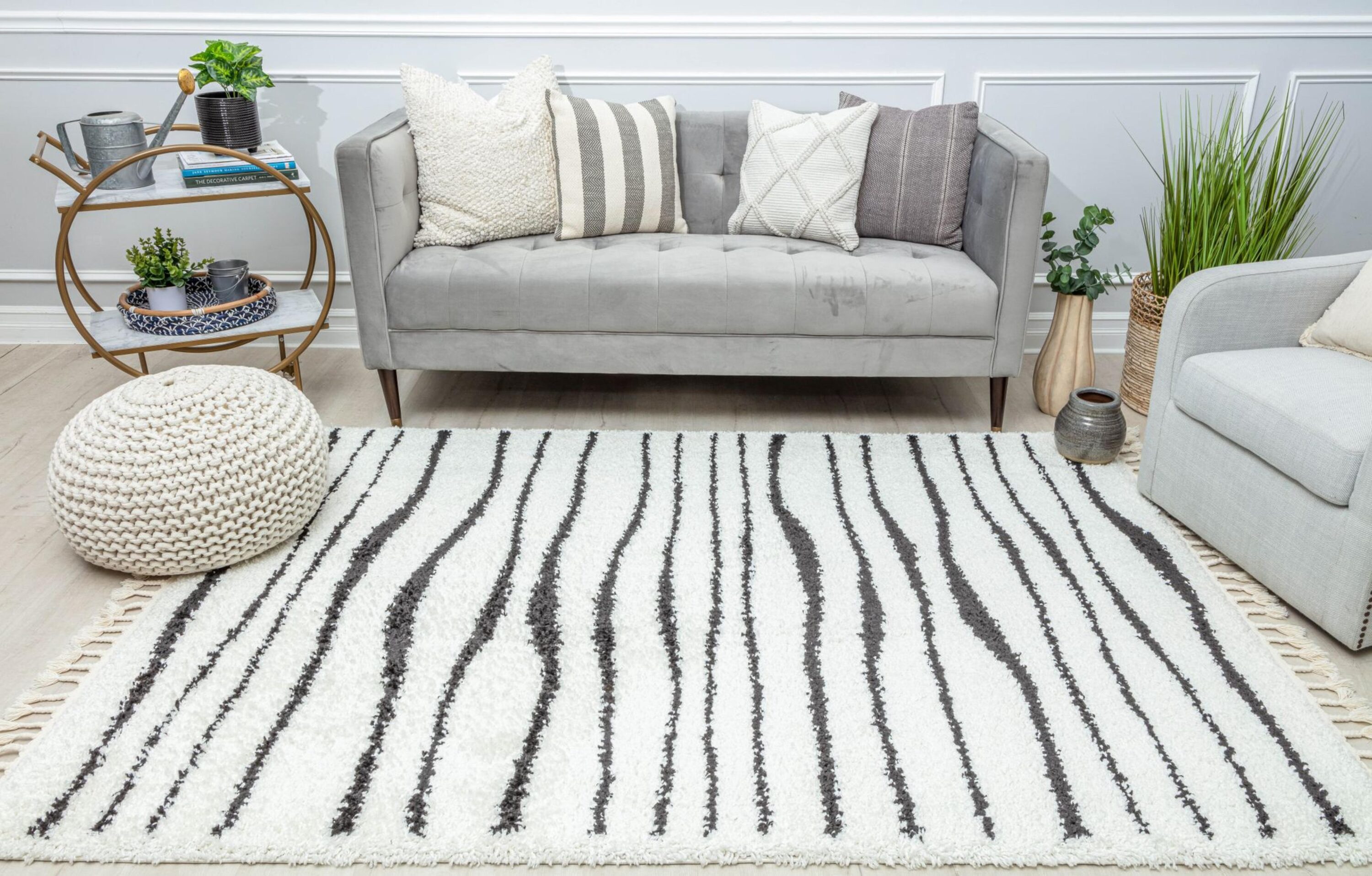 Black and White Abstract Shag Rectangular Rug 8' x 10'
