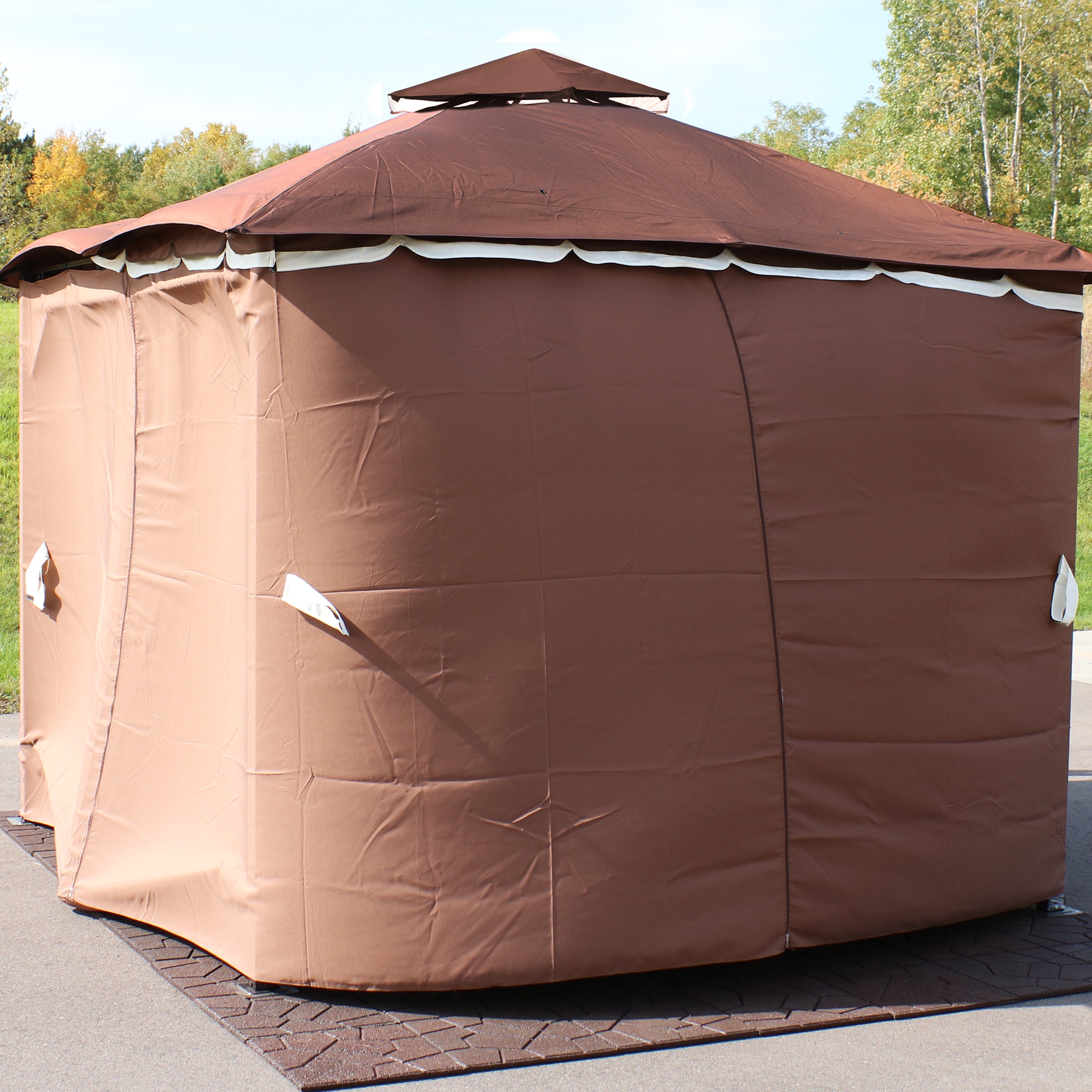 Brown Polyester 4-Piece Gazebo Privacy Sidewall Set