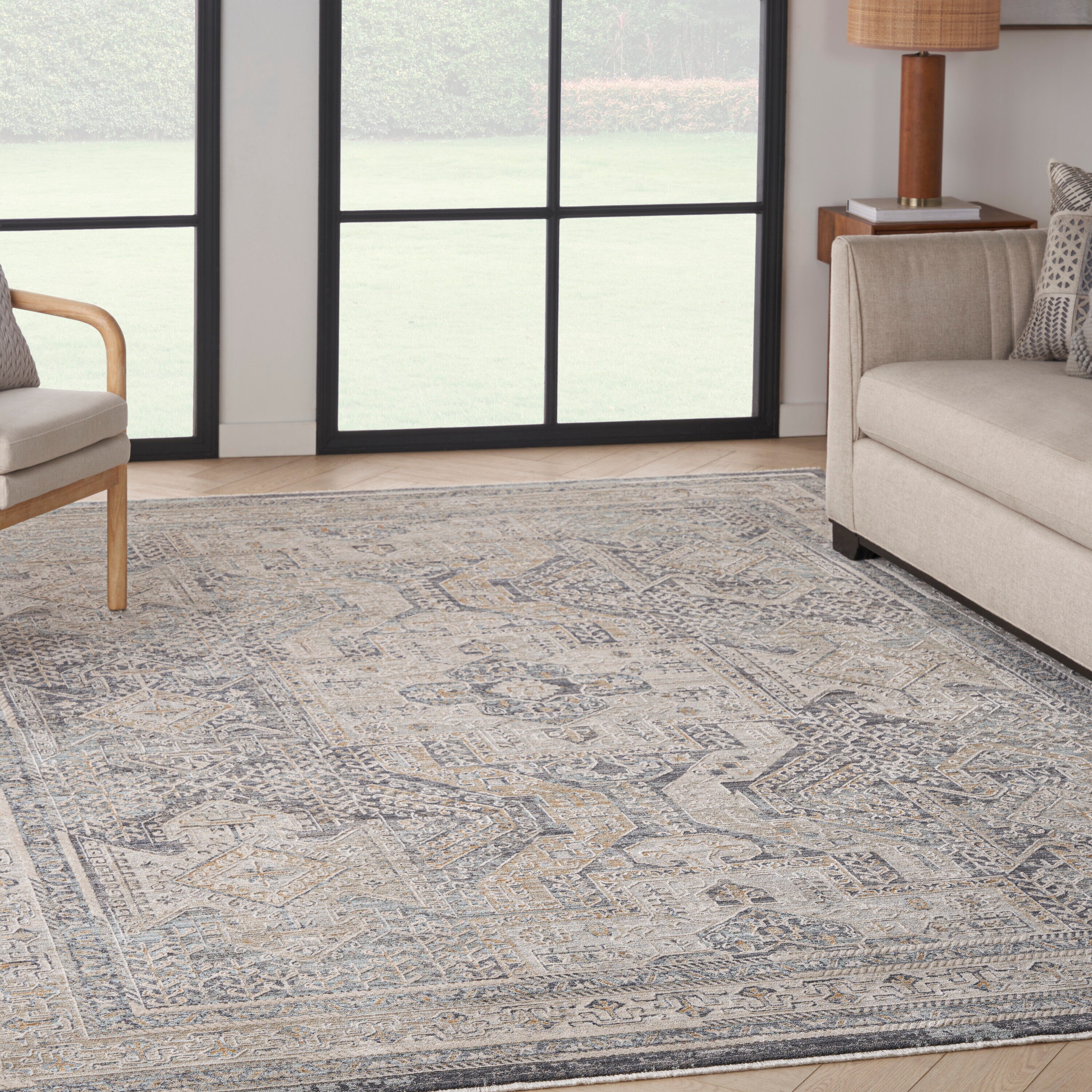 Nourison 099446102522 Nyle 8 x 10 (ft) Loomed Polyester Ivory Charcoal Rectangular Indoor Tribal Vintage Area rug