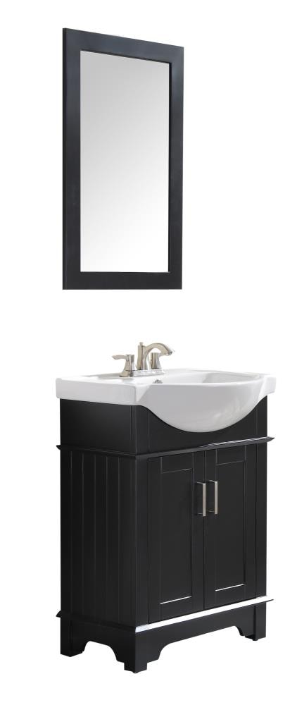 ANZZI Montburn 24-in Rich Black Single Sink Bathroom Vanity with White Ceramic Top (Mirror Included)