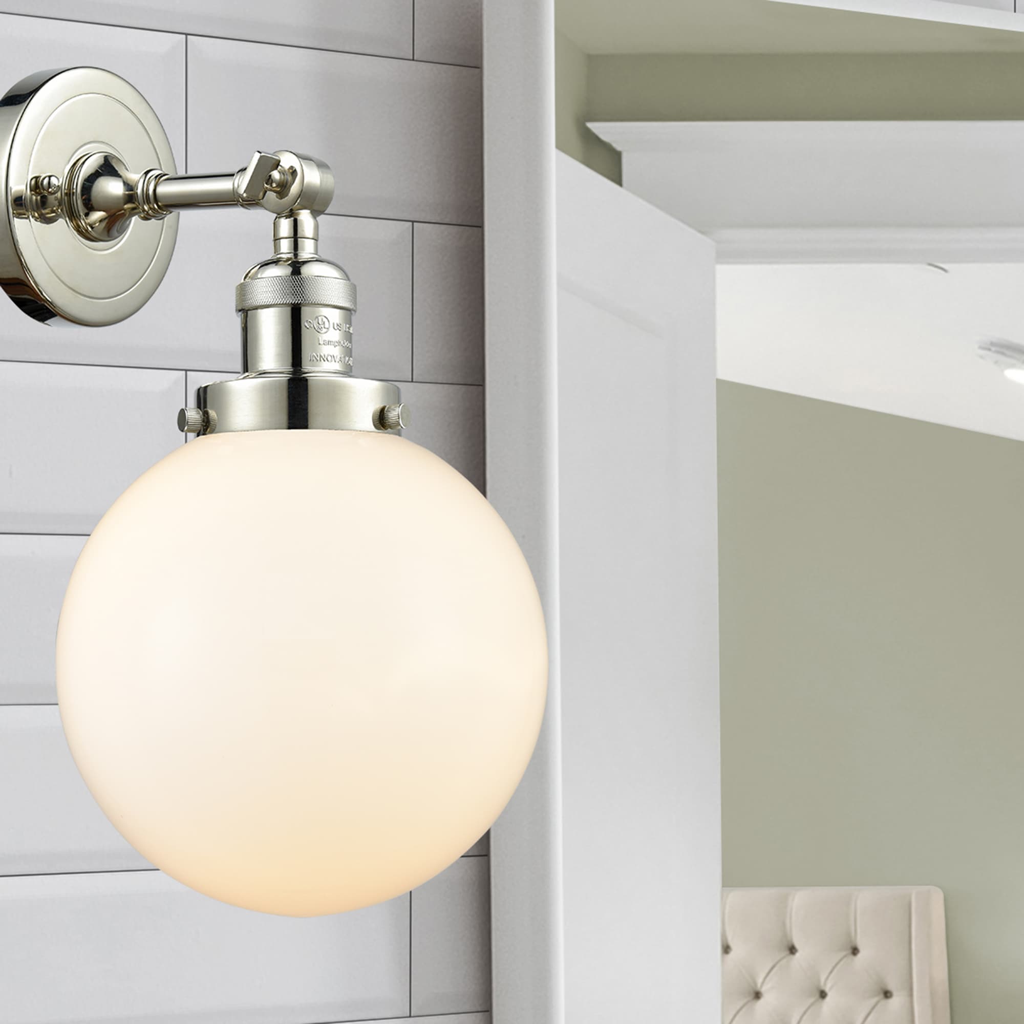Innovations Lighting 203-PN-G201-8 Beacon 8-in W 1 -Light Polished Nickel Industrial Wall Sconce