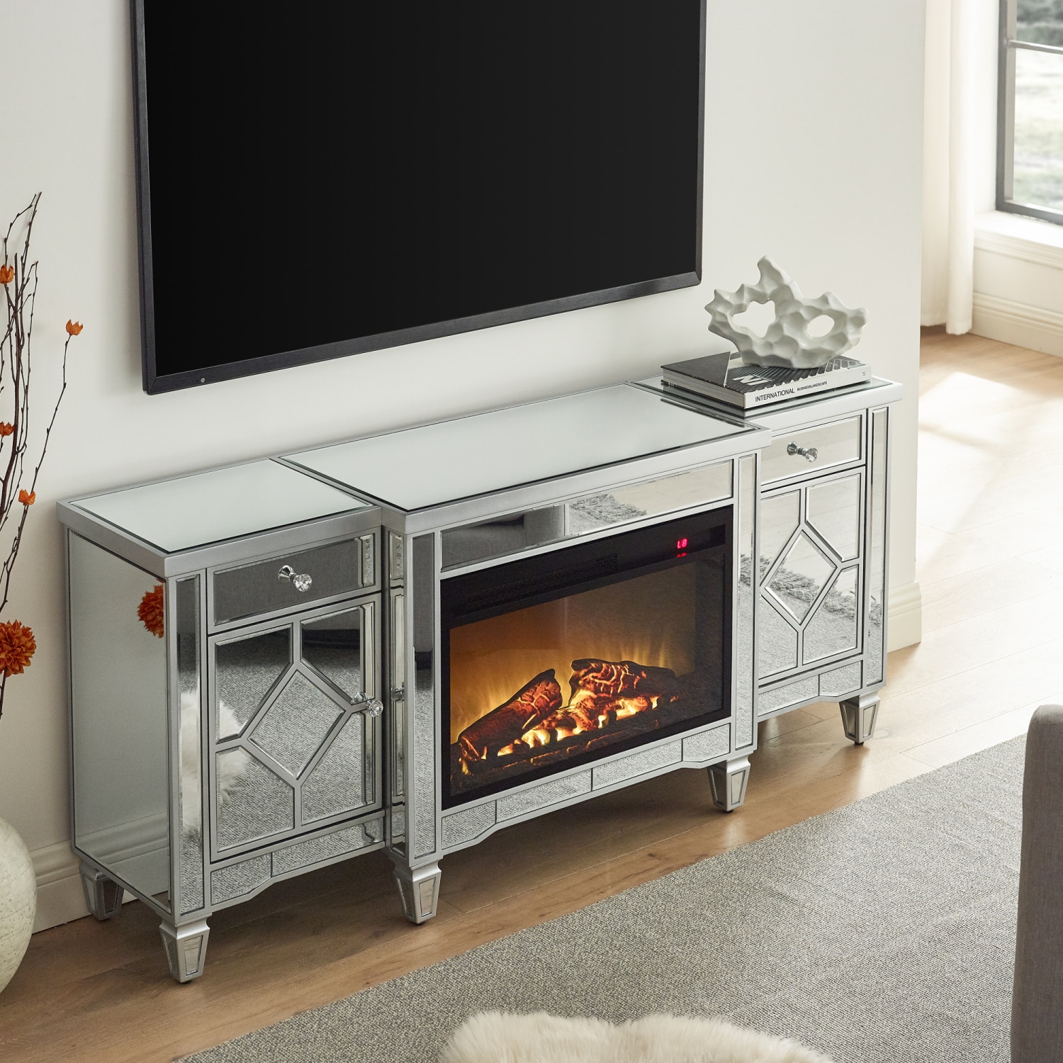Streamdale Furniture Streamdale 57'' X 15 '' X 25.6'' Flash silver combination TV fireplace cabinet #W1005S00006