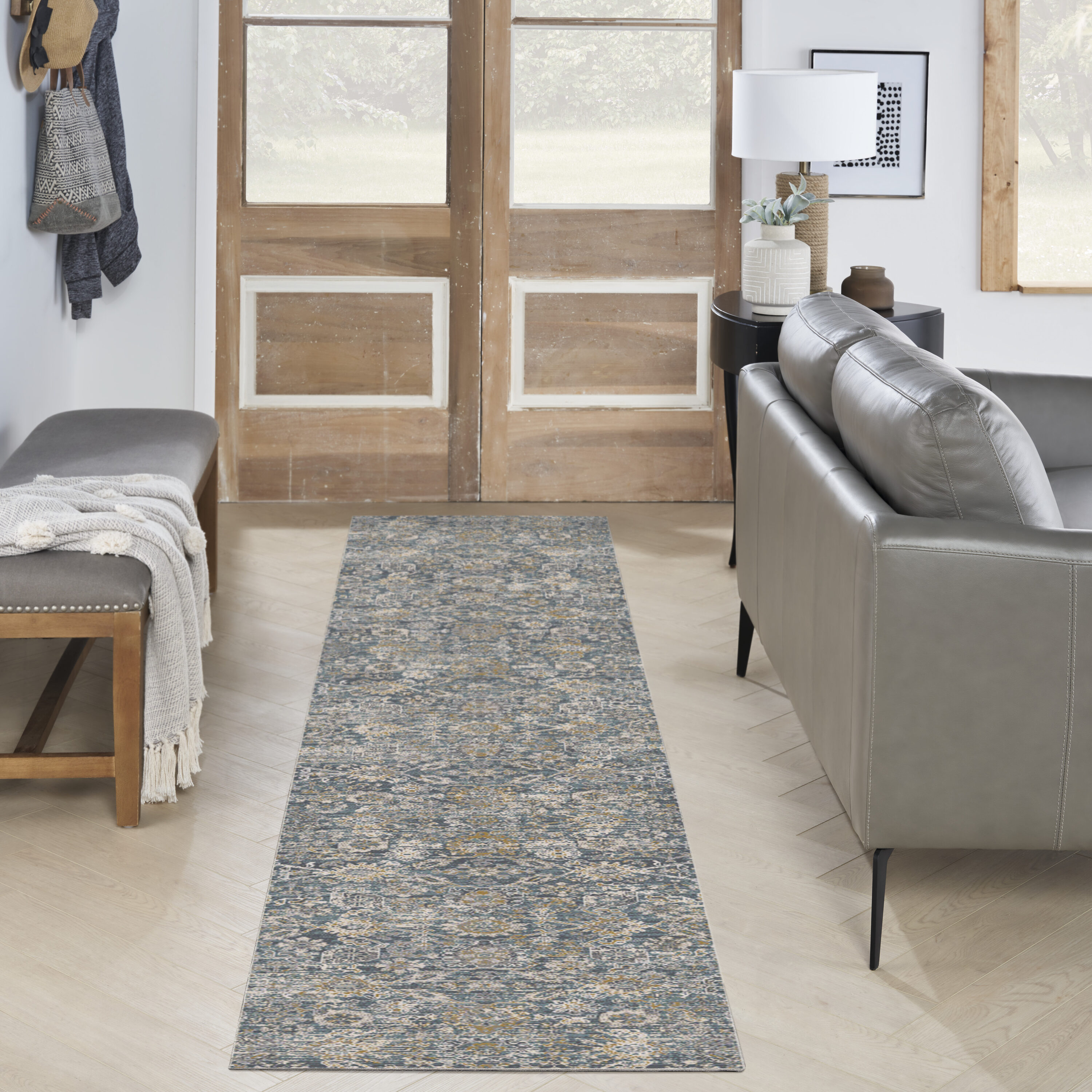 Nourison Home 099446923684 2 x 8 (ft) Loomed Charcoal Rectangular Indoor Distressed/Overdyed Bohemian/Eclectic Runner rug