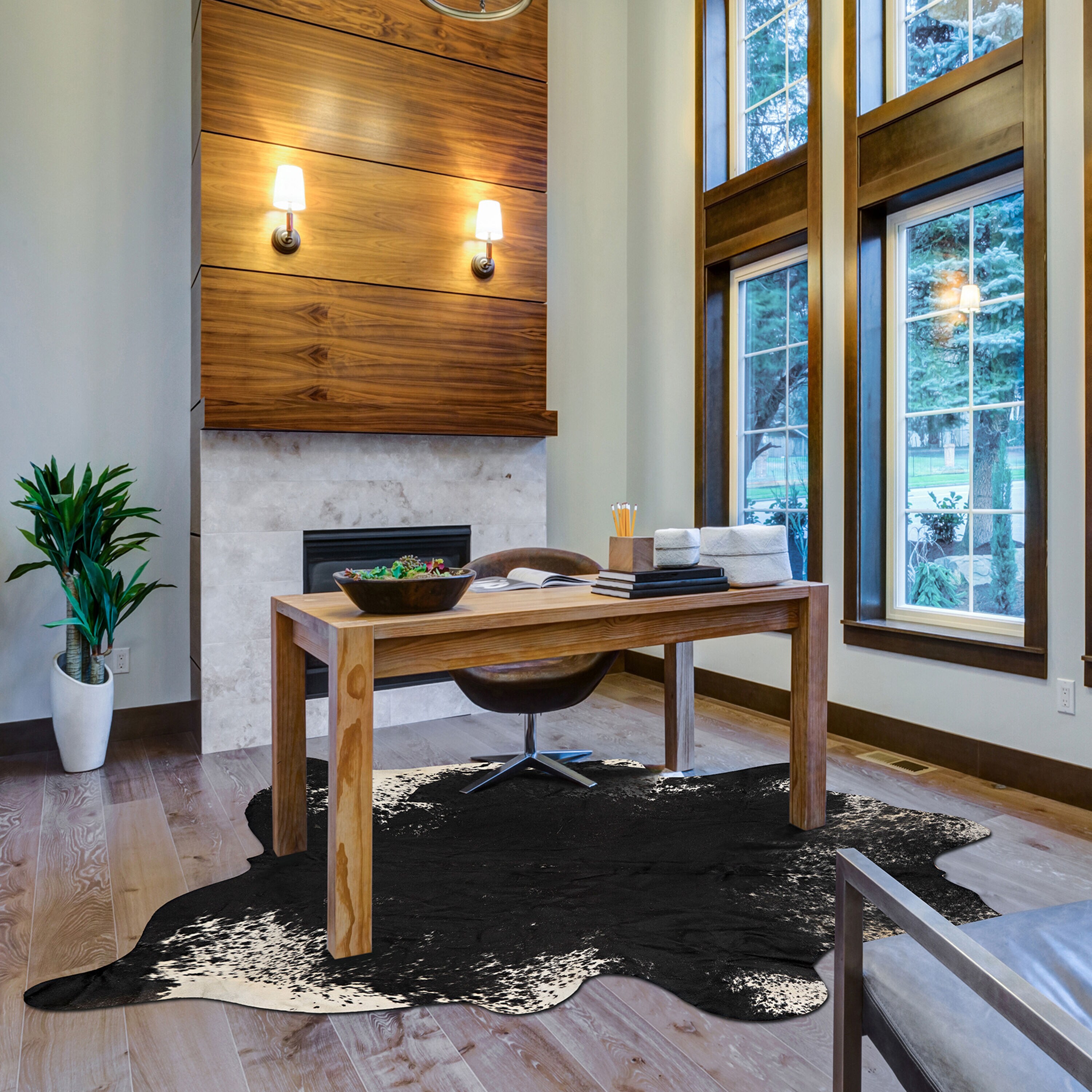 Handmade Black and Dark Brown Cowhide Rug