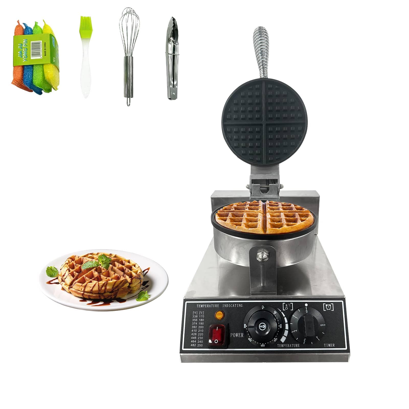 Qeetex GGL-PHO-15AHLGLI 1200W Waffle Iron  7in Commercial Waffle Maker  Non-Stick Pans + Non-Slip Rubber Feet  with Time  Temp Control for Home Restaurants Food Trucks  Black