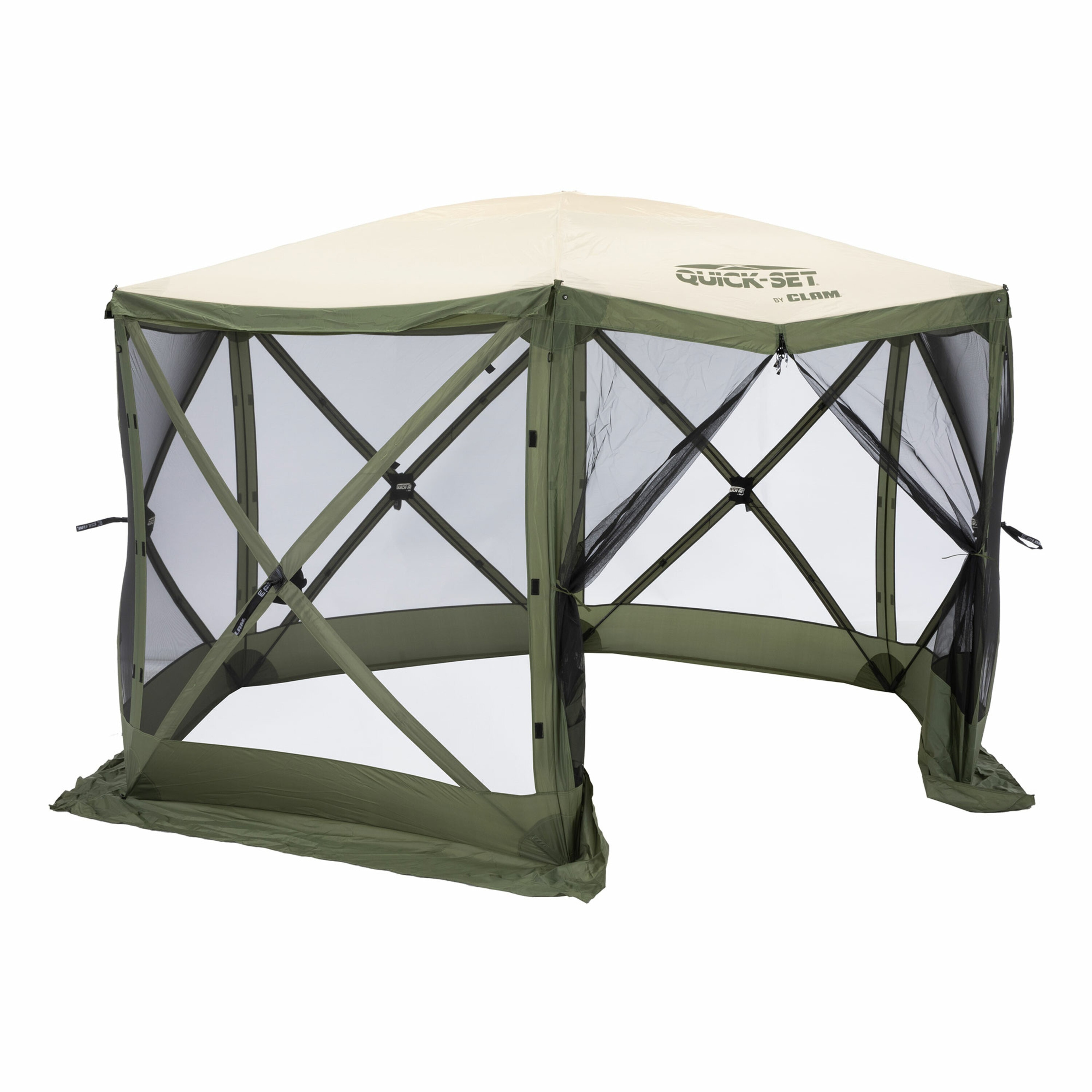 Clam Outdoors 321110 11.67-Feet x 11.67-Feet Hexagon Green/Tan - 11.5' x 11.5' Pop-up canopy