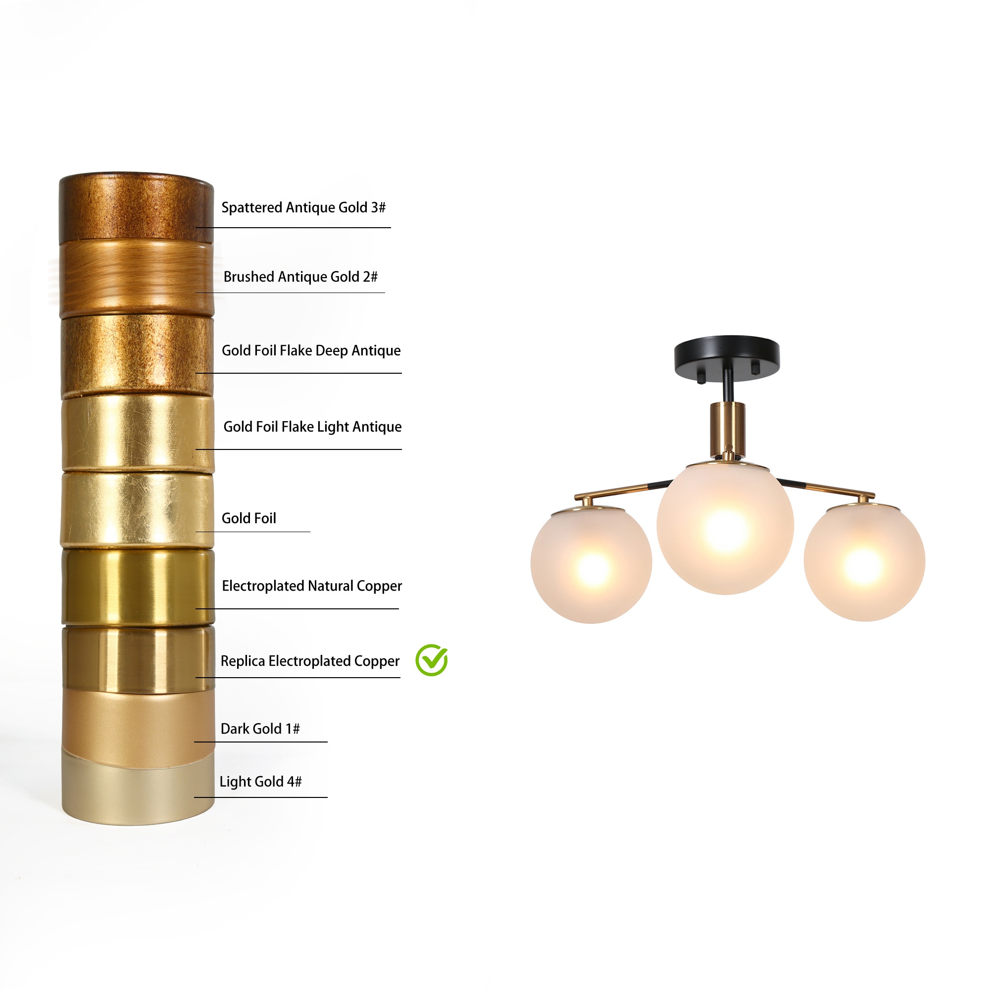 Modern 19" Matte Black and Brass Semi-Flush Mount with Frosted Glass Globes