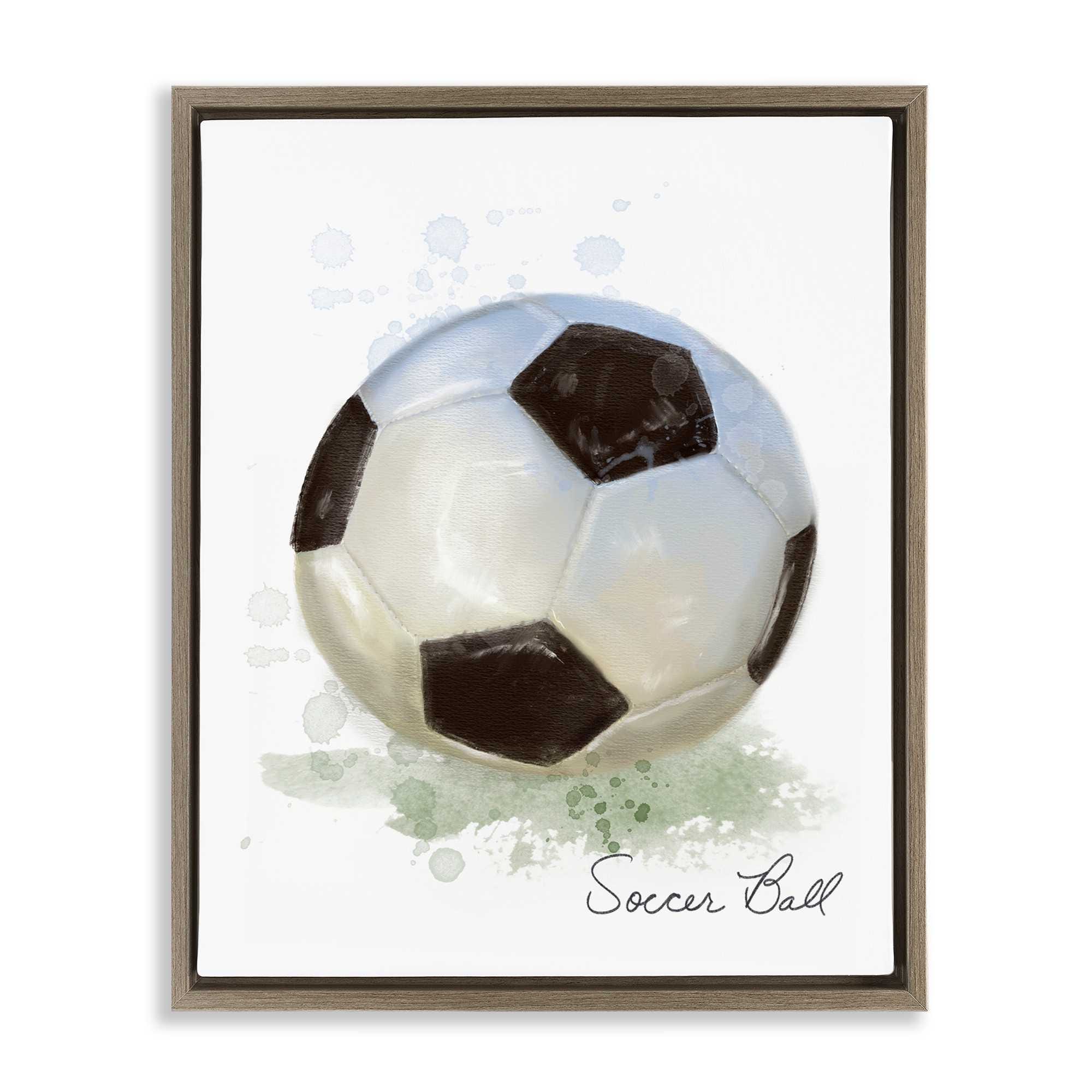 Stupell Industries BS-094-FFE-24X30 Soft Pastel Soccer Ball Brown Framed Floater Canvas Wall Art By Matthew Piotrowicz 25 x 31