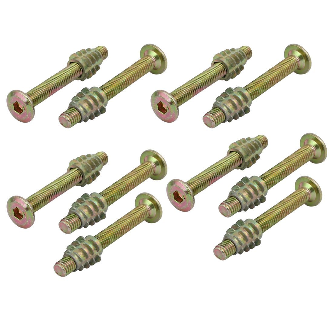ITOPFOX Furniture Connecting Fitting M6x50mm Hex Socket Drive Bolt with Wood Insert Nut 10 Piece Set Zinc Plated Carbon Steel Bronze Tone #LIT0828I390
