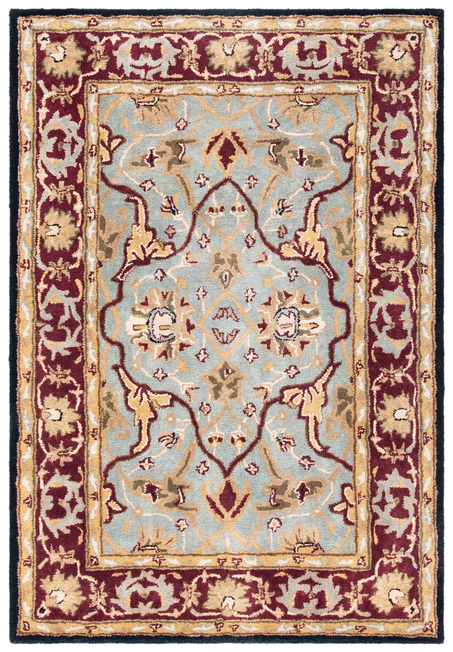 Hand-Tufted Red and Light Blue Wool 4' x 6' Area Rug