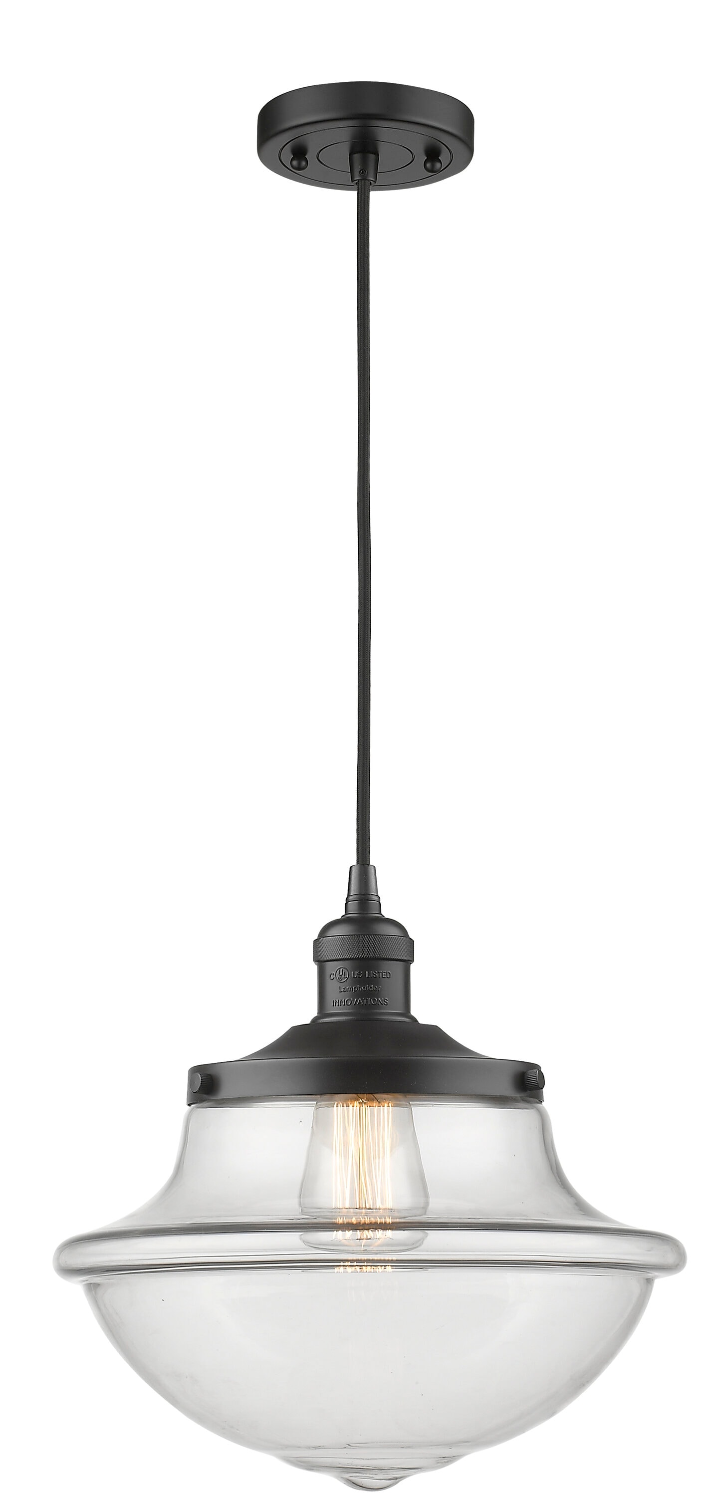 Innovations Lighting 201C-BK-G542 Oxford Matte Black Traditional Clear glass Schoolhouse Medium Hanging Pendant light