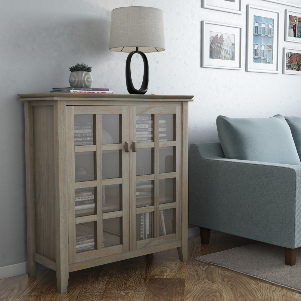 Distressed Grey Solid Wood 2-Door Accent Cabinet with Adjustable Shelves