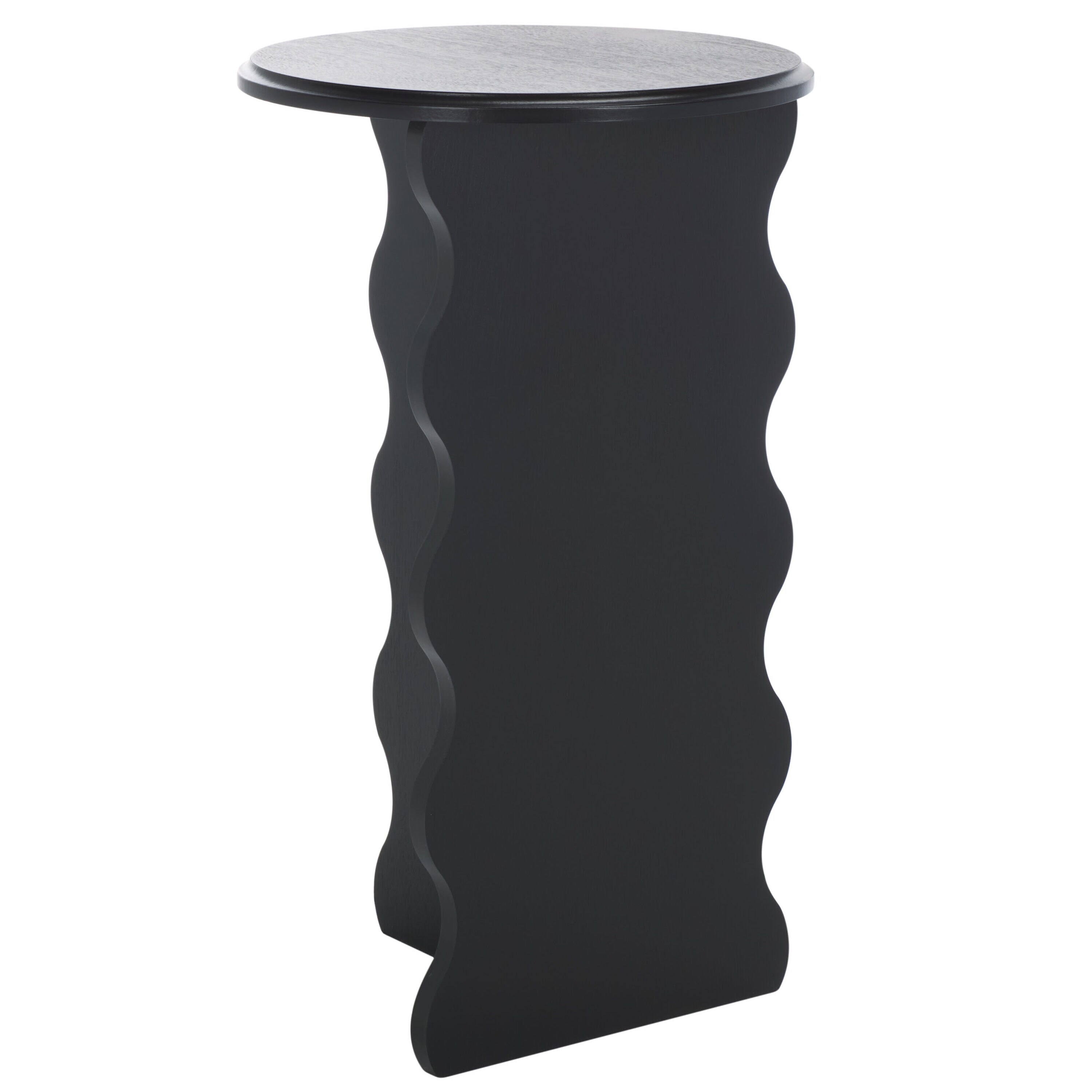 Matte Black Round Wavy Wood Accent Table, 15" x 22"