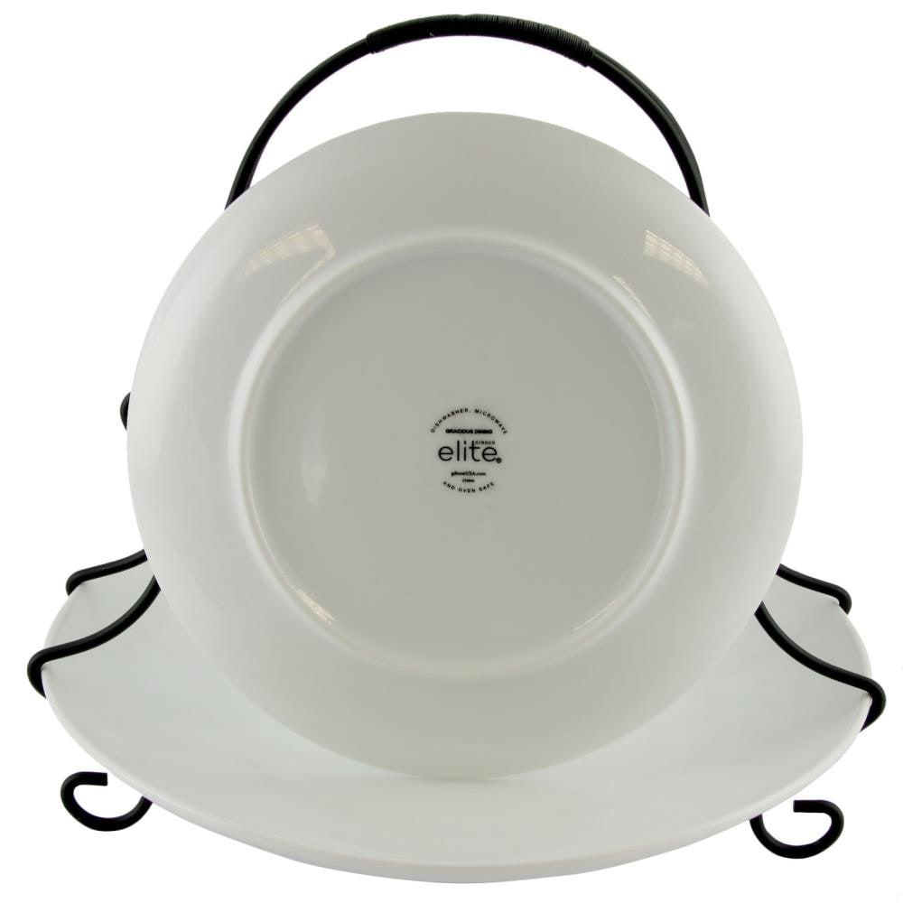 Gibson Gracious Fine Ceramic Dining Four Section Tray Set with Metal Rack - White