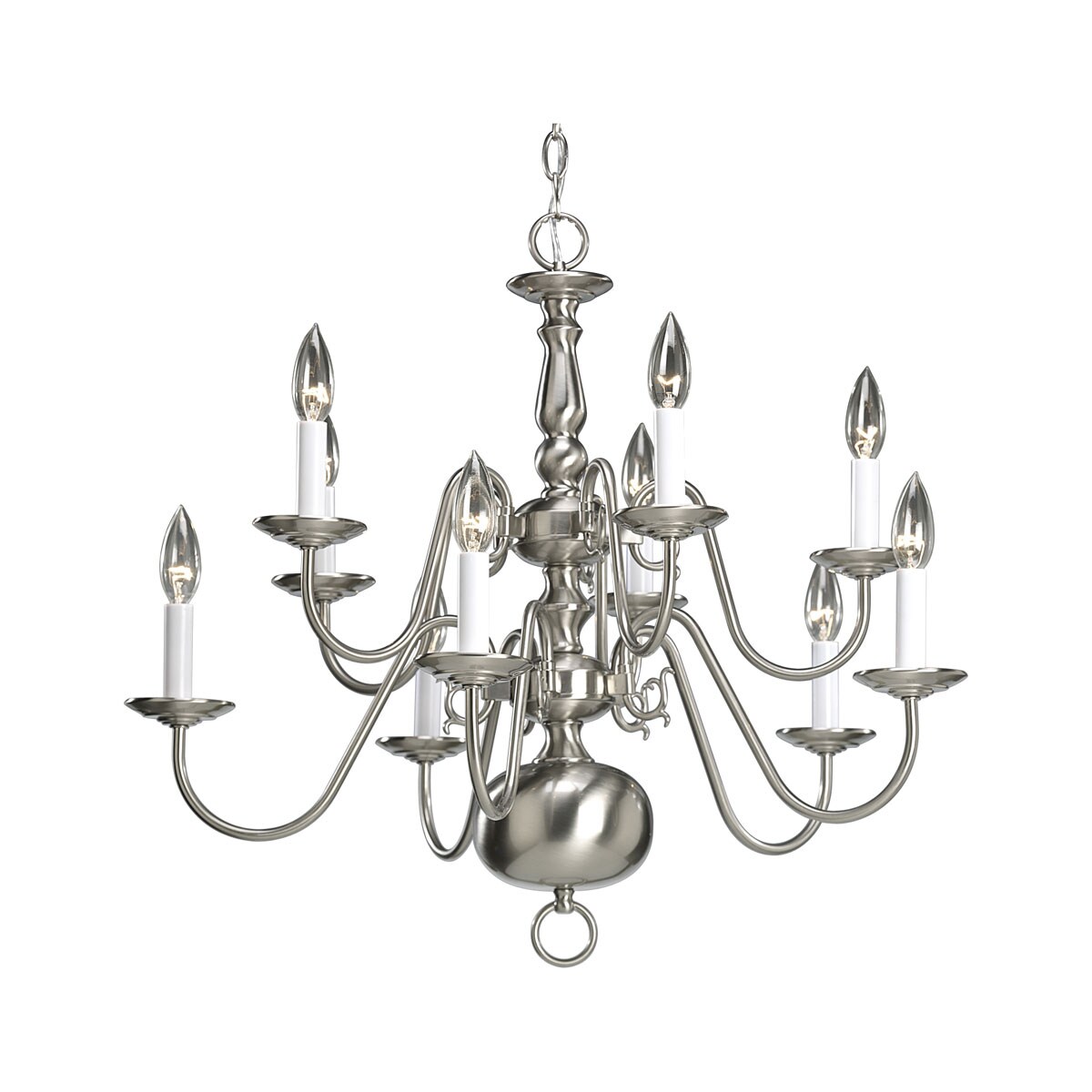 Progress Lighting P4358-09 Americana 10 -Light Brushed Nickel Traditional For Use in Bedrooms, Dining Rooms, Foyers, Kitchens, Living Rooms Chandelier