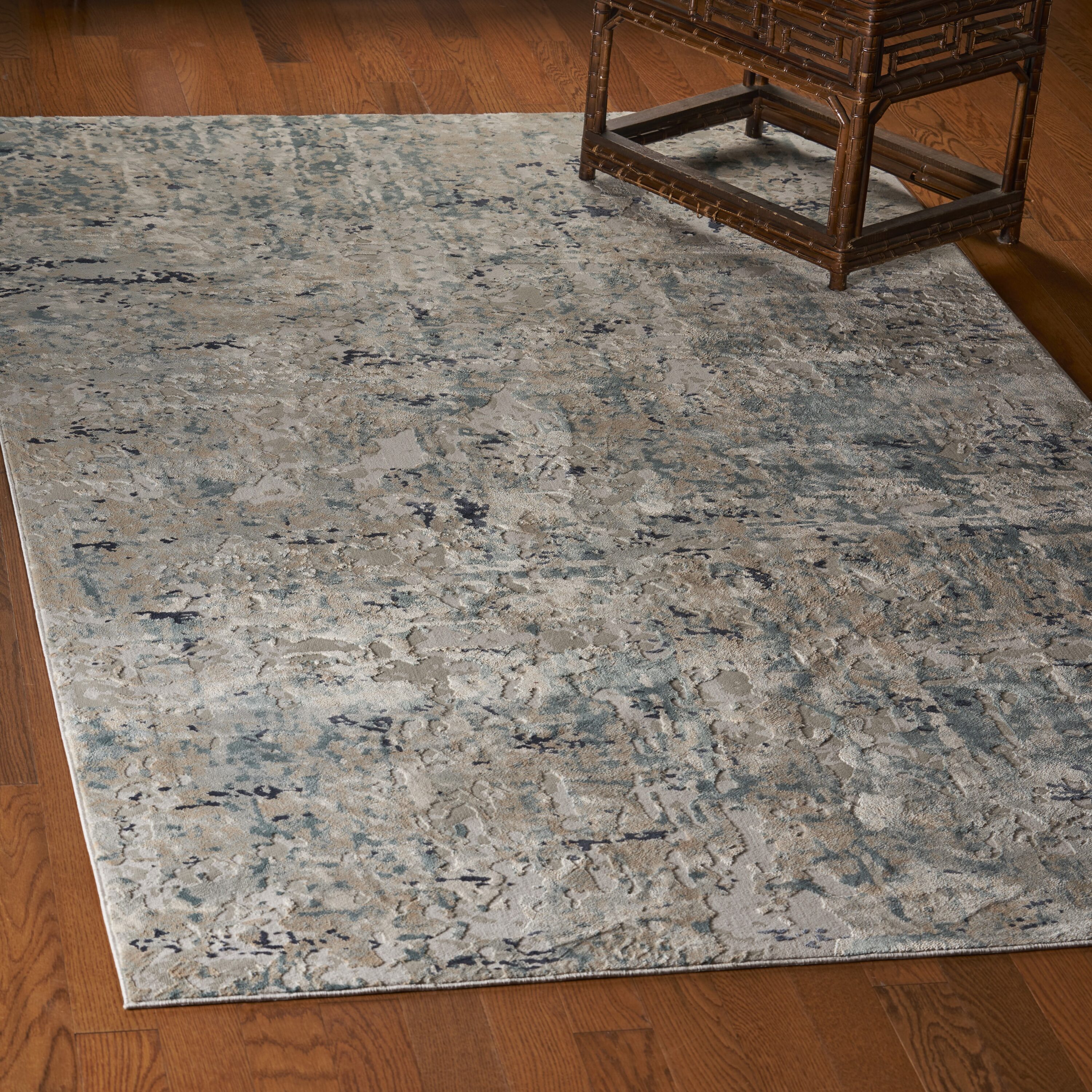 Contemporary Harbor Mist & Blue Abstract Hand-Knotted Area Rug, 5'3" x 7'6"