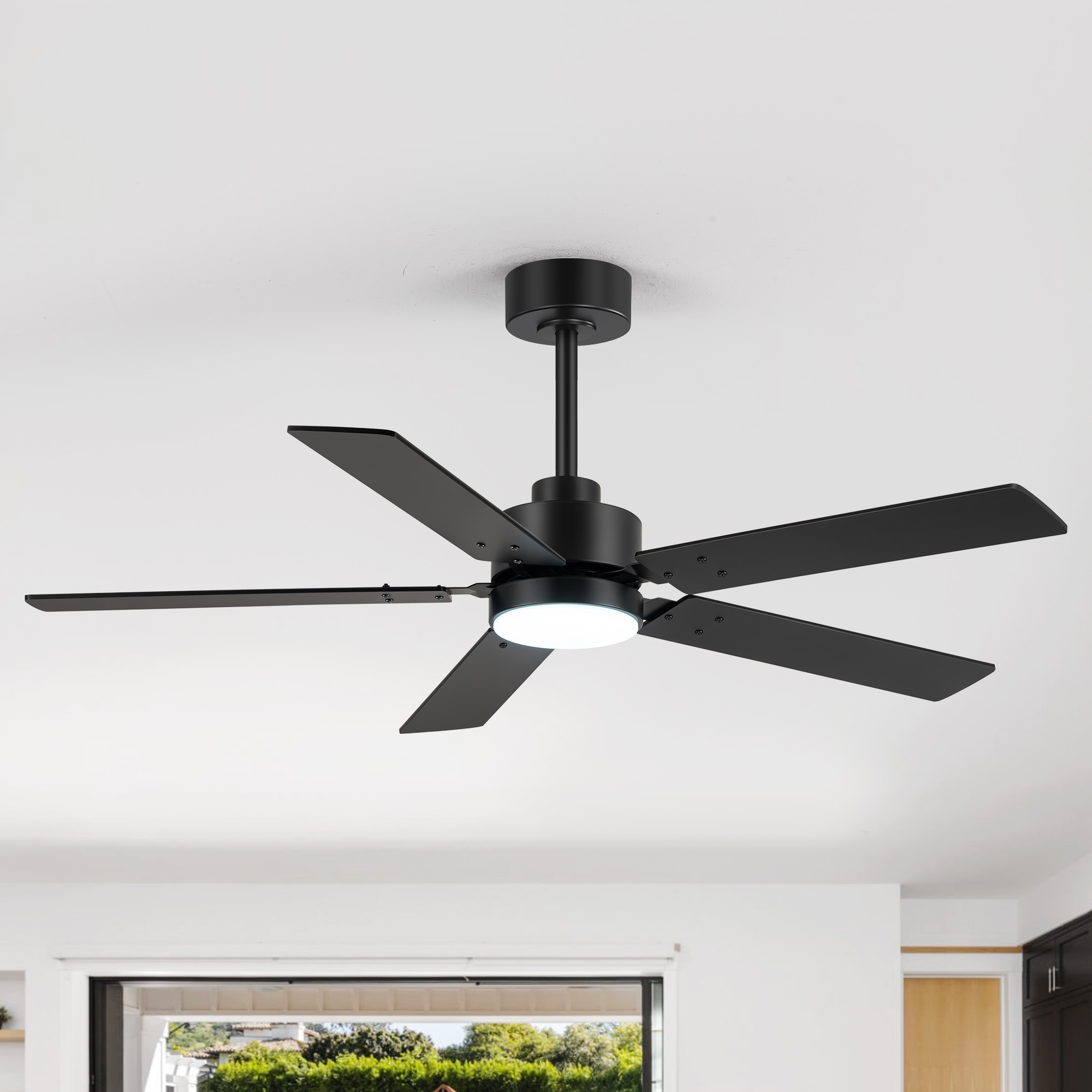 Breezary 30037-BK 48-in Color-Changing Integrated LED Matte Black with Black Blades Ceiling Fan With Light - Remote Included ( 5 -Blade )