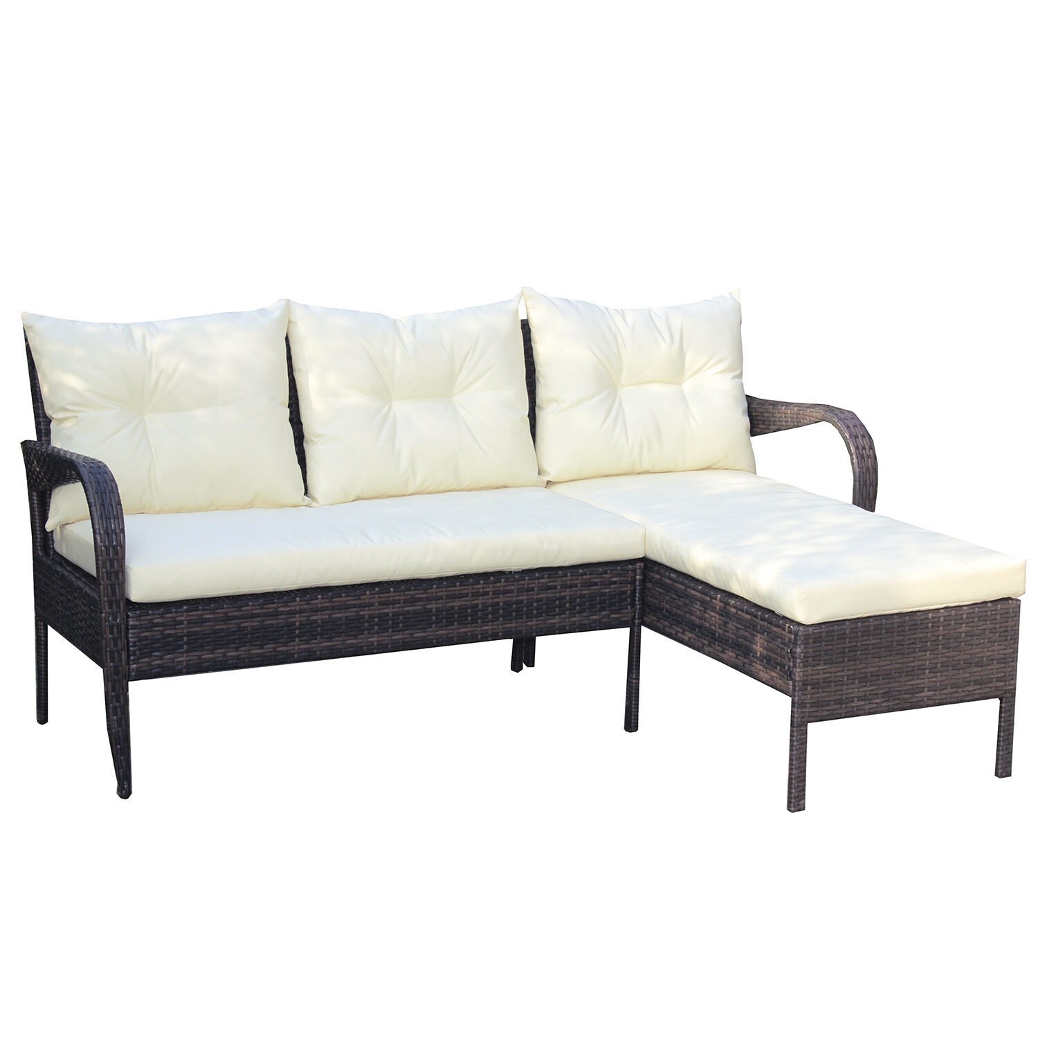 SINOFURN SYA690015WT 2 -Piece Rattan Patio Sofa Conversation Set with Off-white Cushions