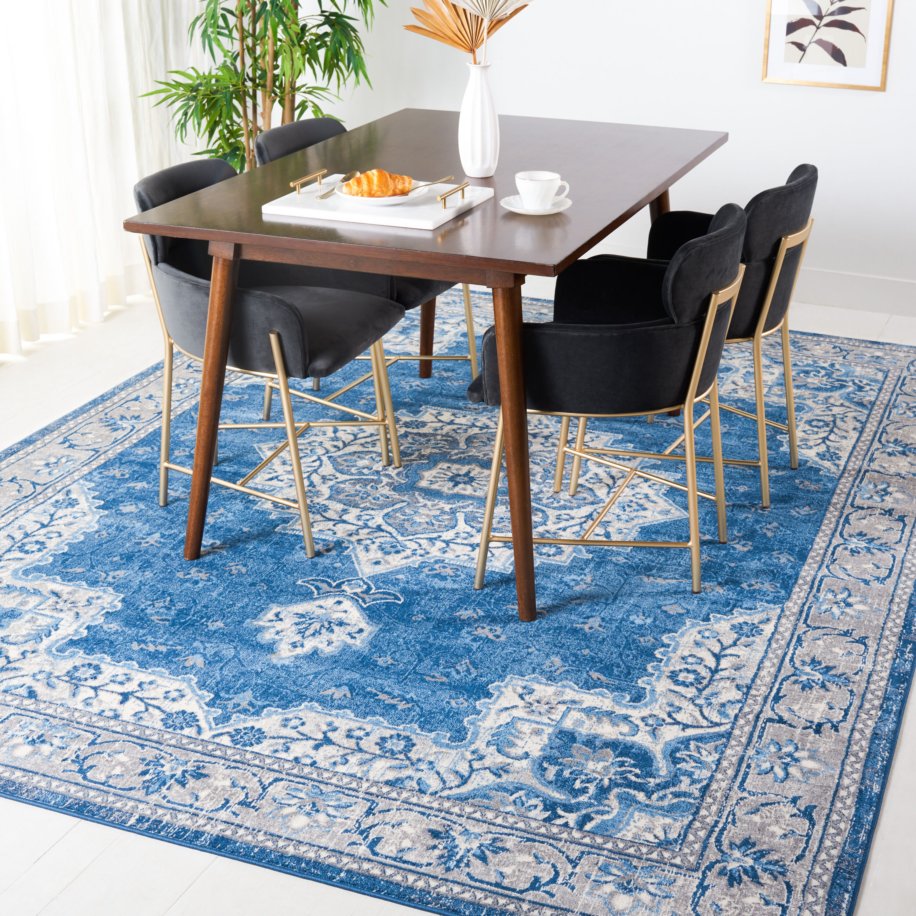 Brentwood 826A Ivory Navy 8ft x 10ft Large Rectangle Rug