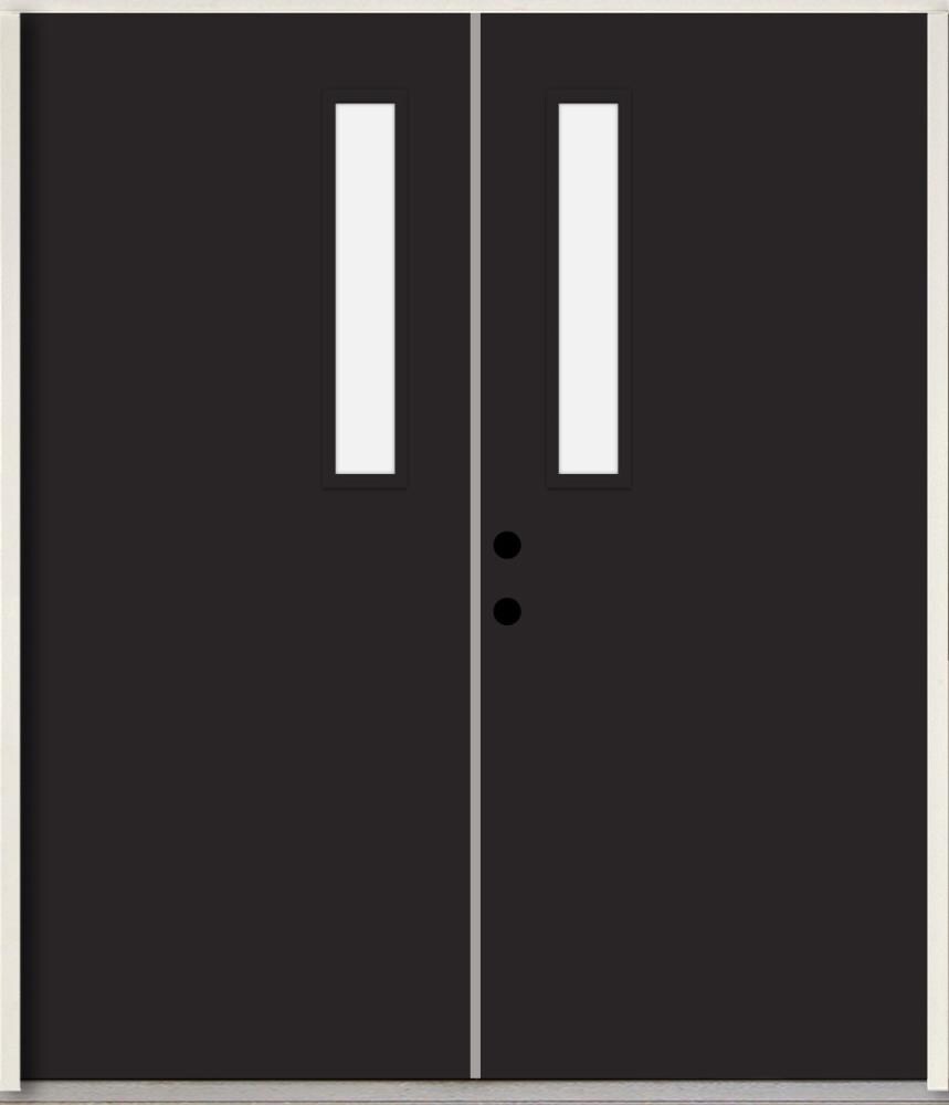 RELIABILT LO1063223 Spotlights 64-in x 80-in x Fiberglass 1/4 lite Right-hand inswing Peppercorn Paint Painted Prehung Double Front Door Insulating core