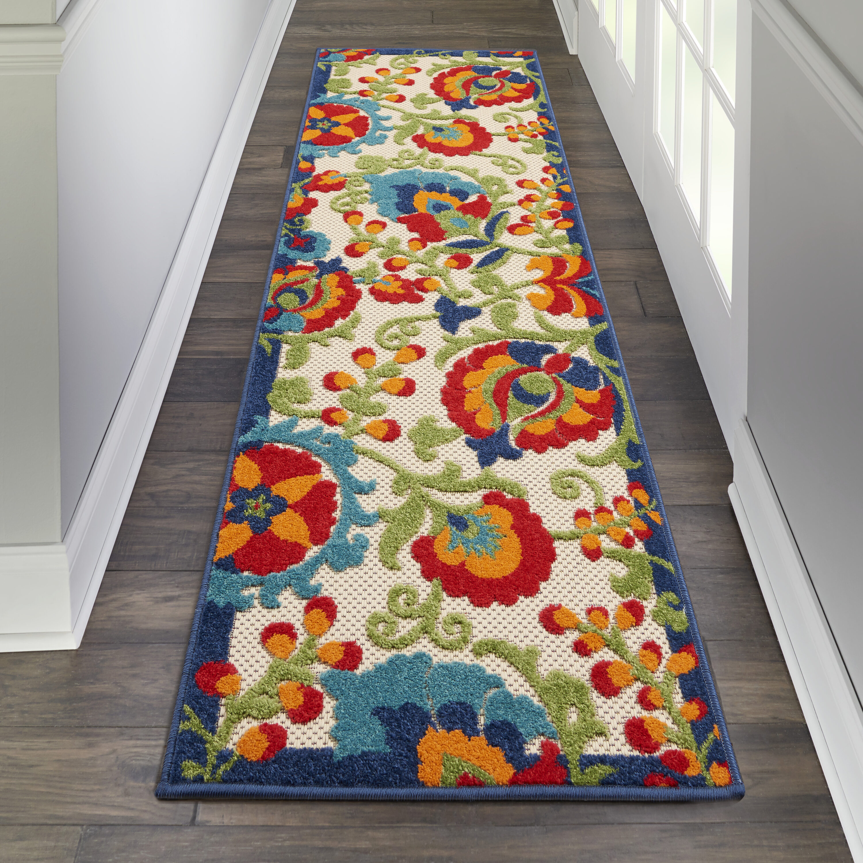 Nourison 99446723161 Aloha 2 x 6 (ft) Loomed Polypropylene Multicolor Irregular Indoor/Outdoor Floral/Botanical Farmhouse/Cottage Area rug