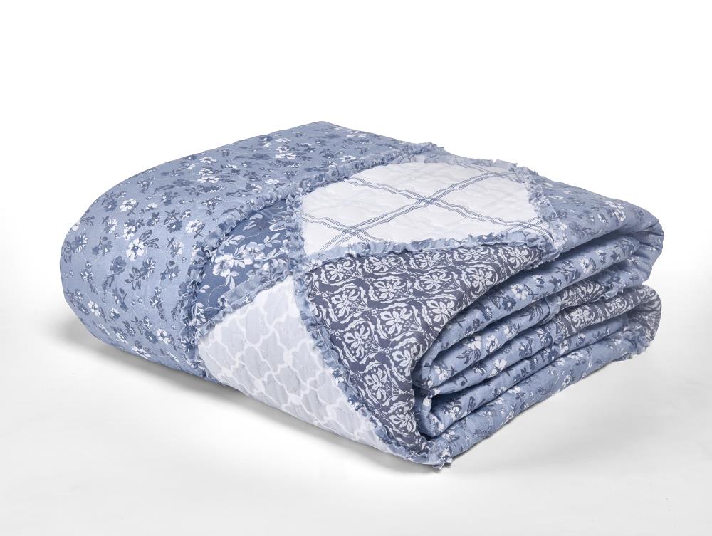 MHF Home Isabella Blue Abstract Twin Quilt (Polyester with Cotton Fill ...