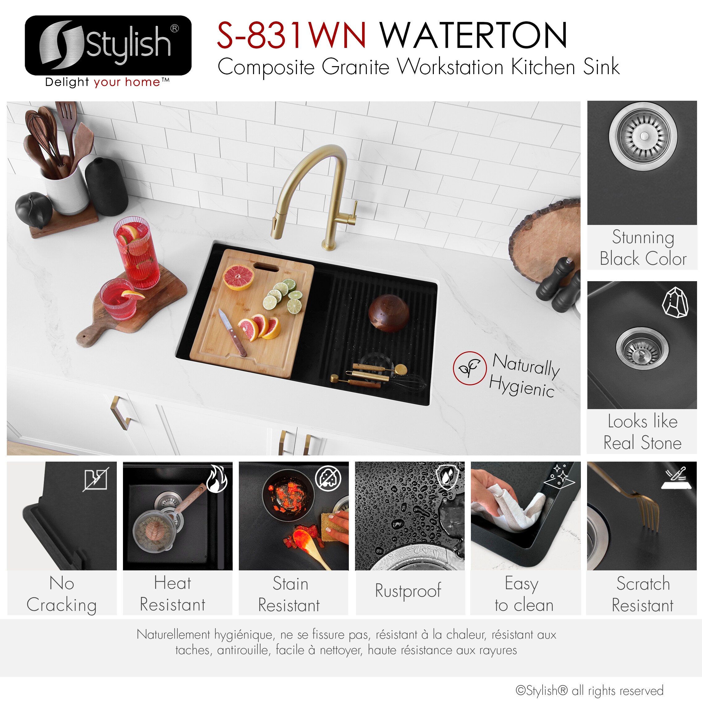 Stylish S-831WN Kitchen-Sinks - View #12