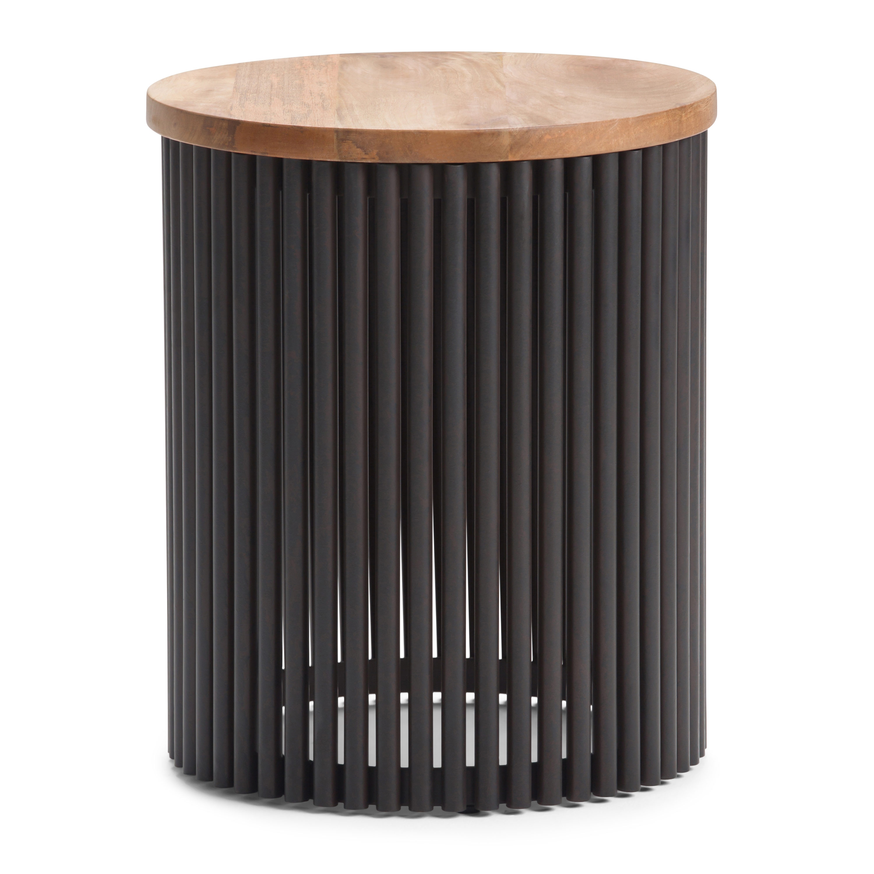 Simpli Home AXCMTBL-21 Demy 17.5-in W x 21.3-in H Natural, Black Wood Round Industrial End Table