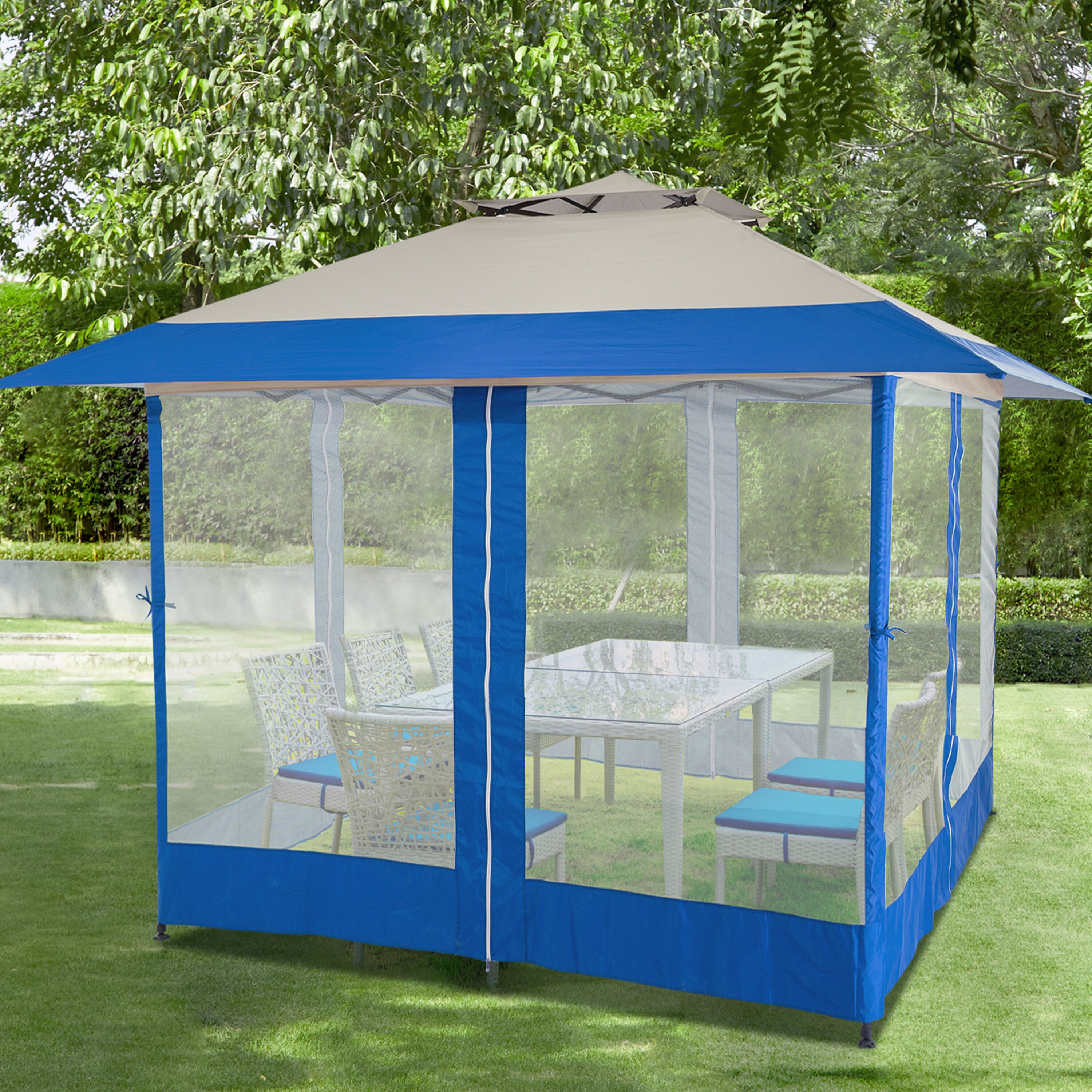 JEAREY 13-ft x 13-ft Outdoor gazebos Square Blue&Beige Metal Polyester ...