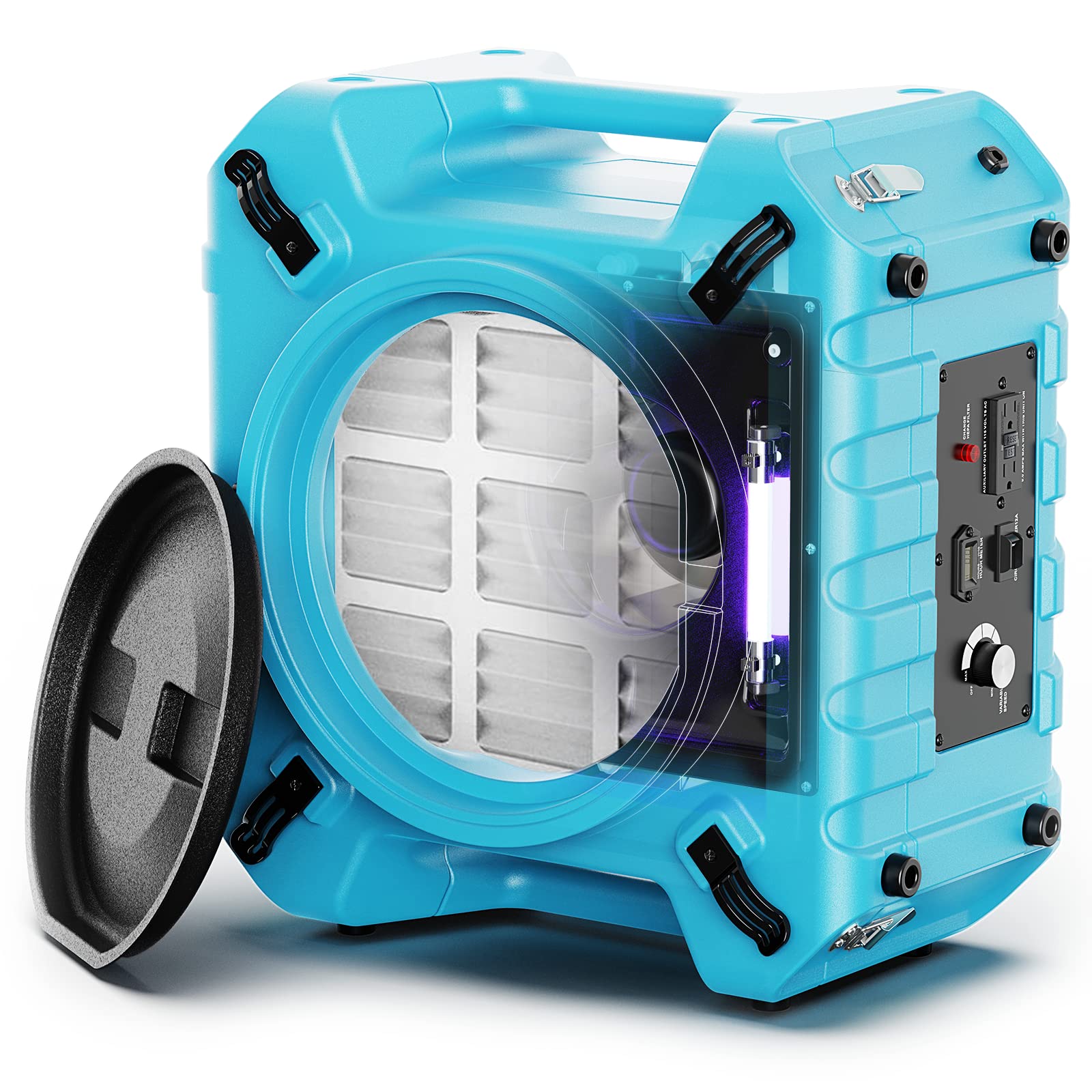 KIWDZFU  HEPA Pro 870 Air Scrubber UV C Light Technology 3 Stage Filtration Portable Air Purifier for Water Damage Restoration Home Construction
