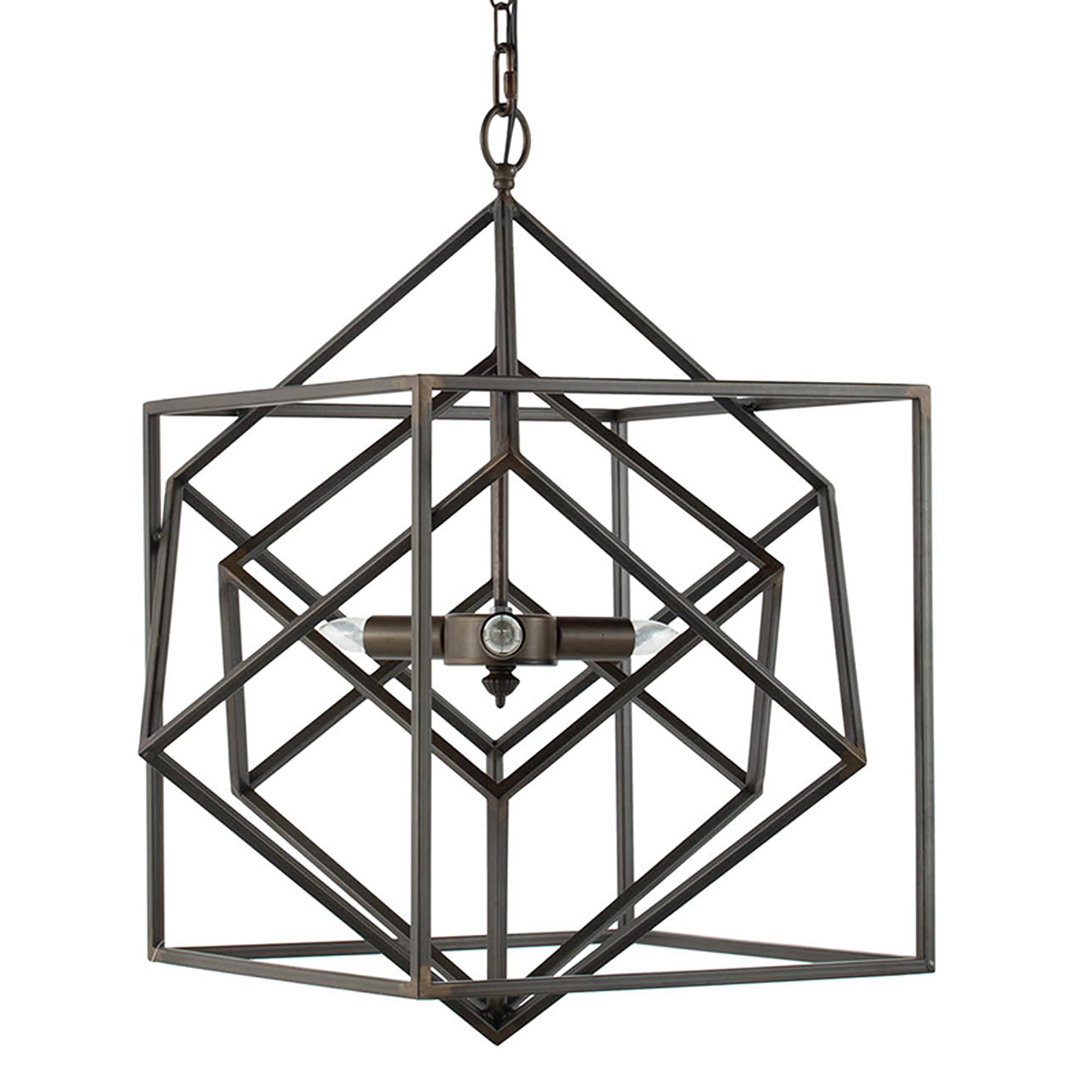 Elegant Black Iron and Crystal 19" Geometric Plug-in Chandelier