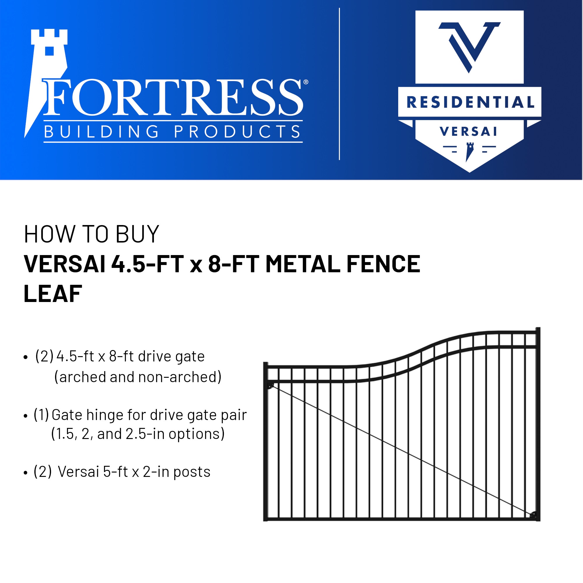 FORTRESS Versai 2.5 in Gloss Black Steel Fence Gate Hinge for Drive Gate Pair