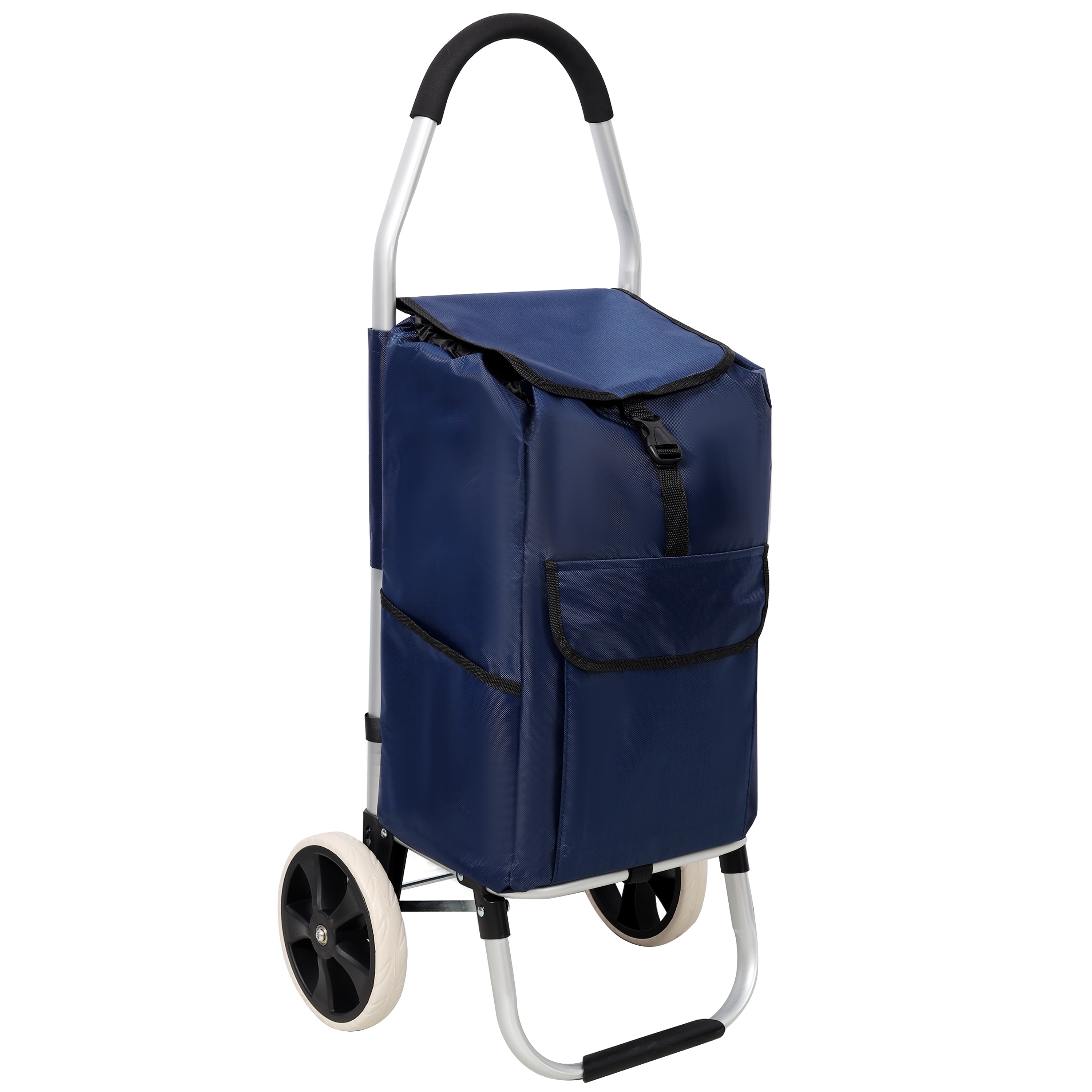 Bayfeve Aluminum Foldable Shopping Cart with 88-lb Capacity and 40L Blue Removable Waterproof Oxford Bag Grocery Trolley
