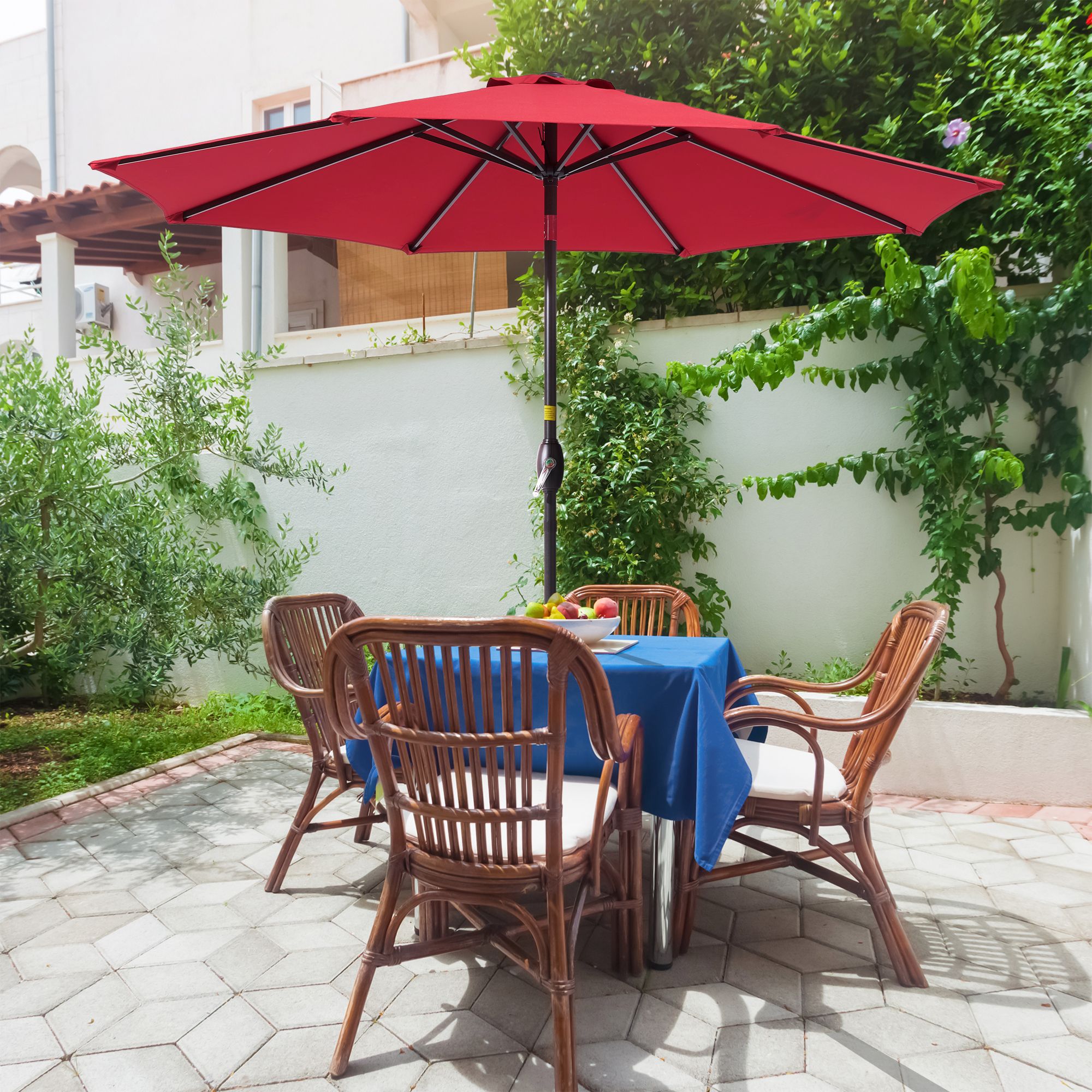 ACEGOSES LW-09R 9-ft Steel Red Push-button Tilt Market Patio Umbrella