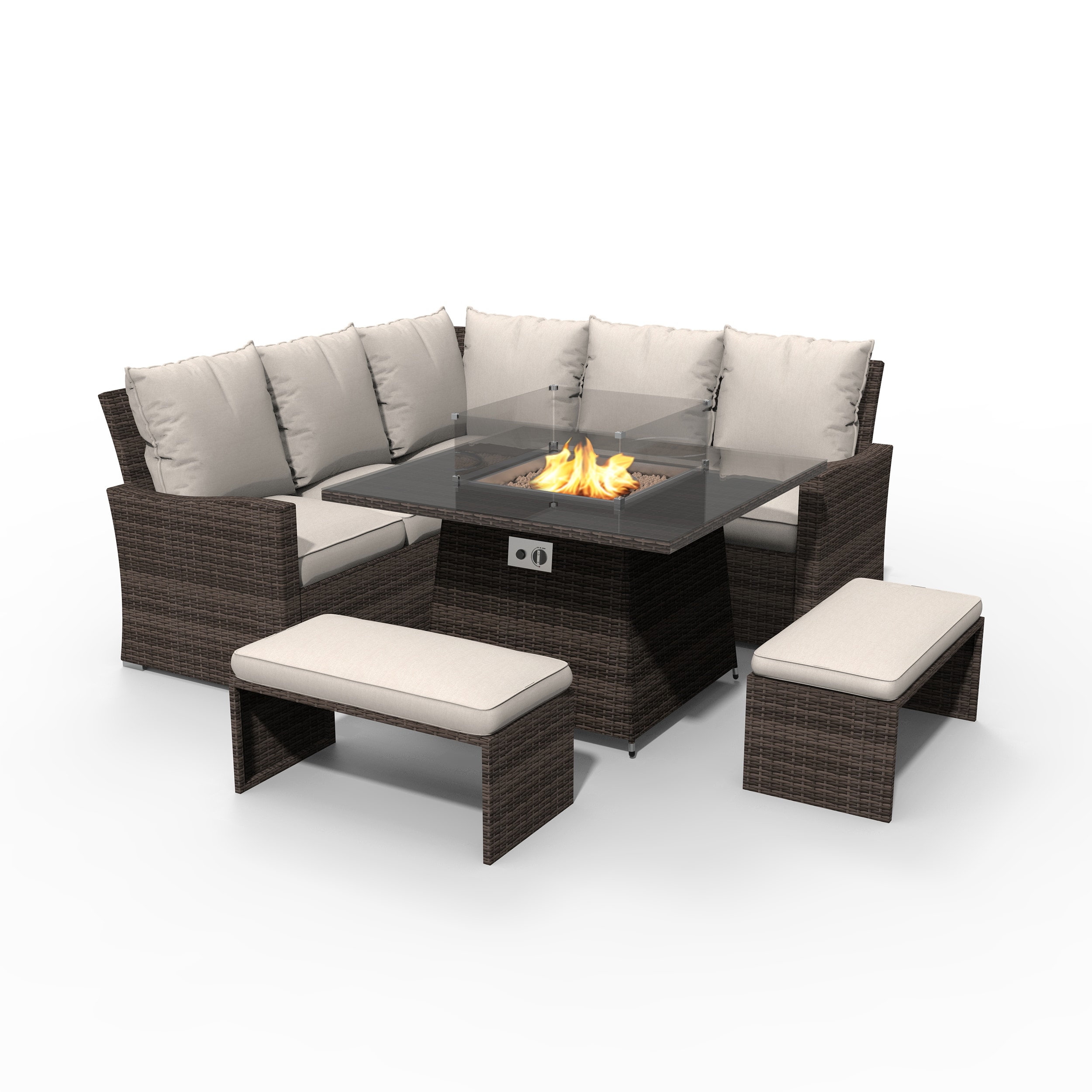 Moda Furnishings MOF-16700-BROWN 5-Piece Wicker Patio Conversation Set with Brown Cushions