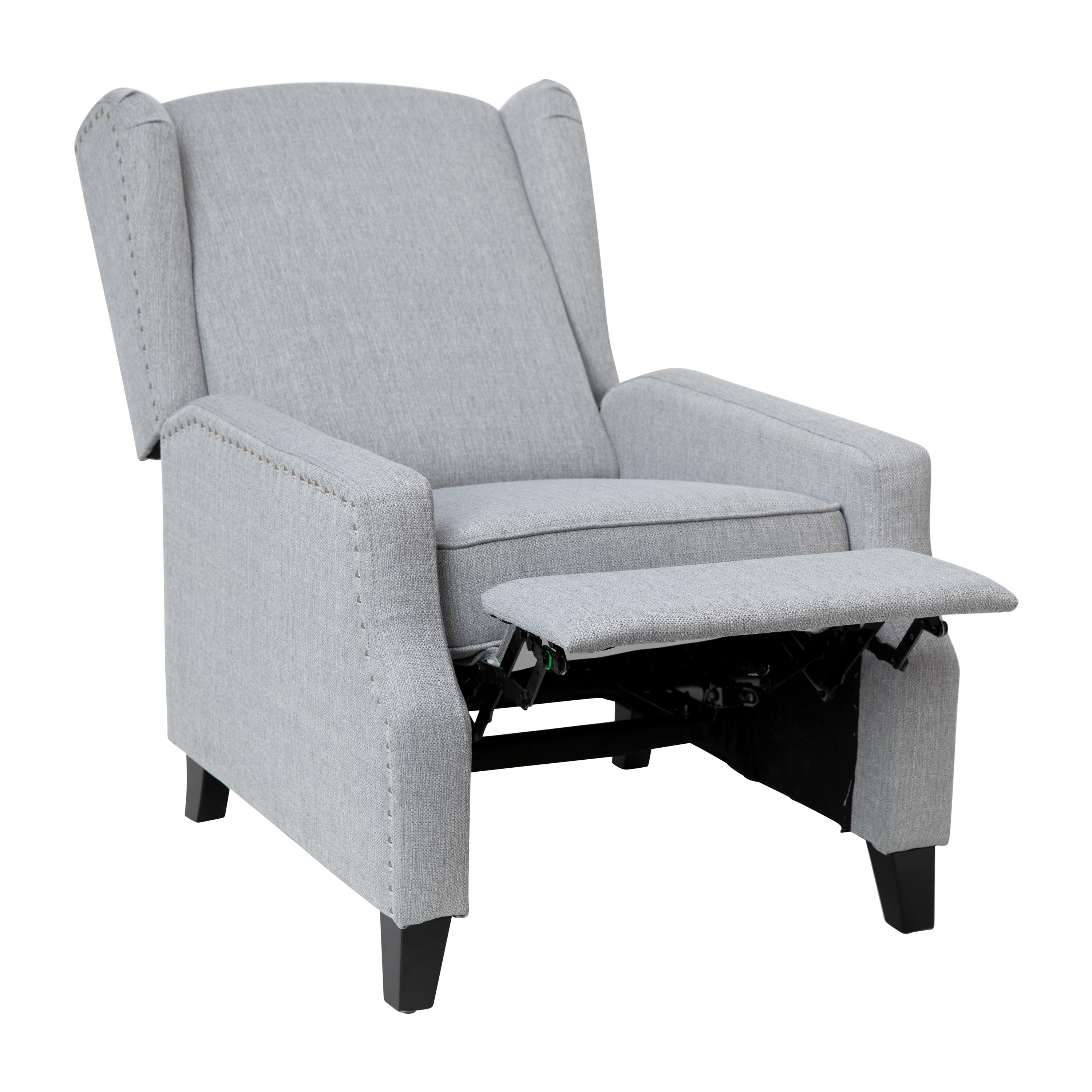 Modern Slim Silhouette Gray Recliner with Metal Nailhead Trim