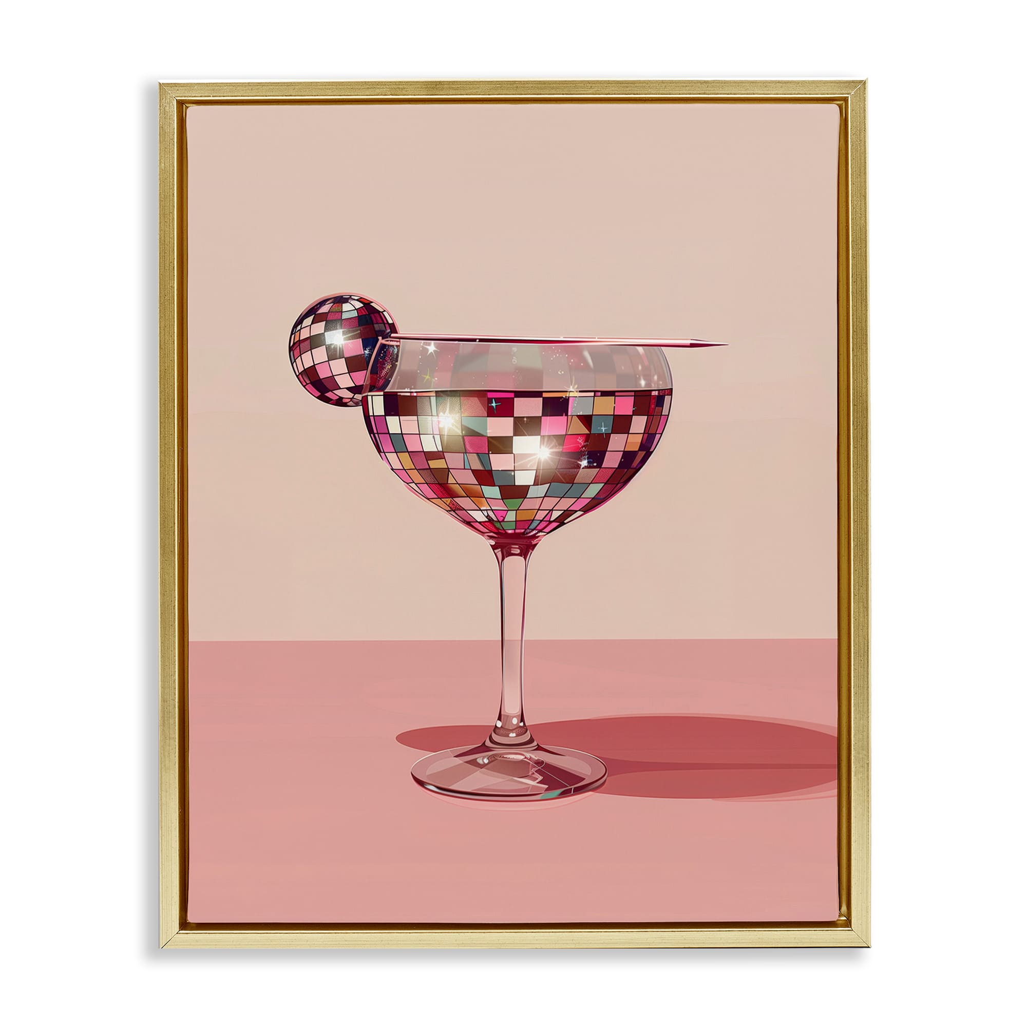Stupell Industries BT-620-FFG-16X20 Rosy Hued Disco Drink Gold Framed Floater Canvas Wall Art By Arlington Prints 17 x 21