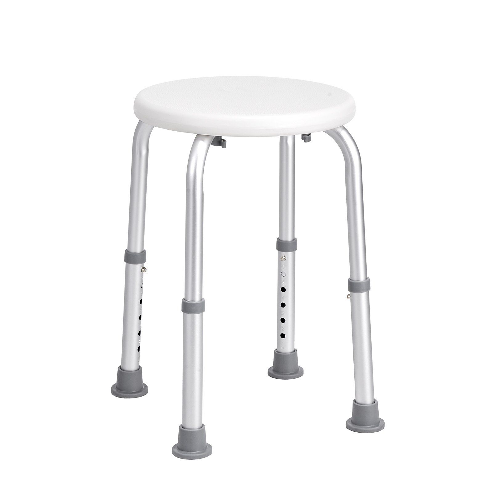 Slickblue Freestanding White Shower Stool with 300-Lb Capacity 6-Level Height Adjustment Textured Seat and Lightweight Design for Indoor Shower or Bathtub