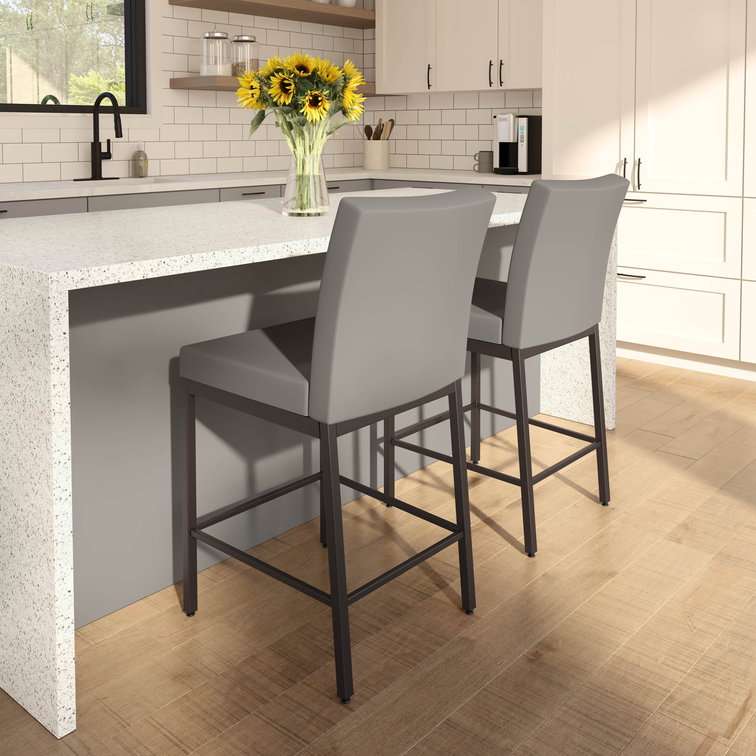 Elegant Perry 26'' Beige Faux Leather Counter Stool with Metallic Base